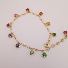 Multi-Color Sapphire Gemstone Handmade Bracelet 18 Karat Gold