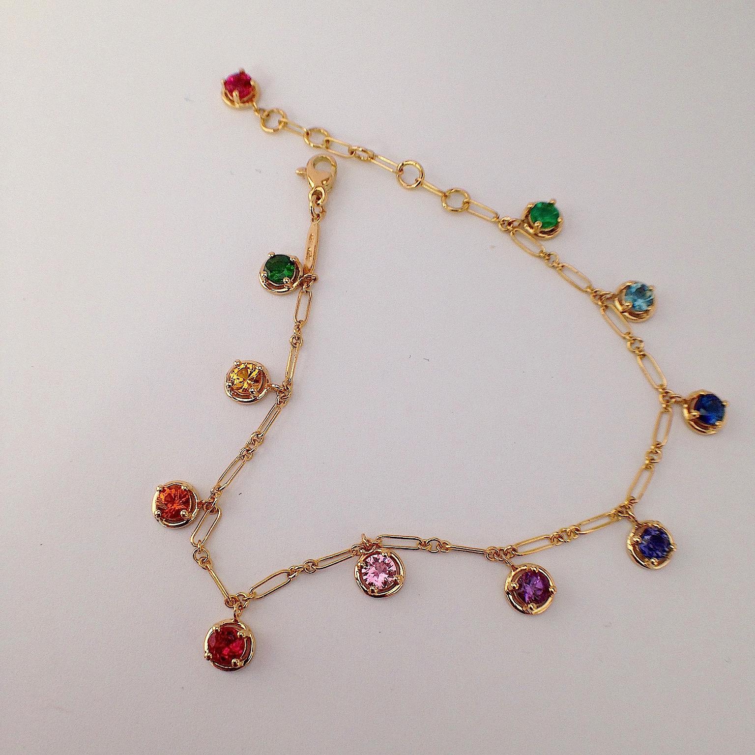 Artisan Multi-Color Sapphire Gemstone Handmade Bracelet 18 Karat Gold