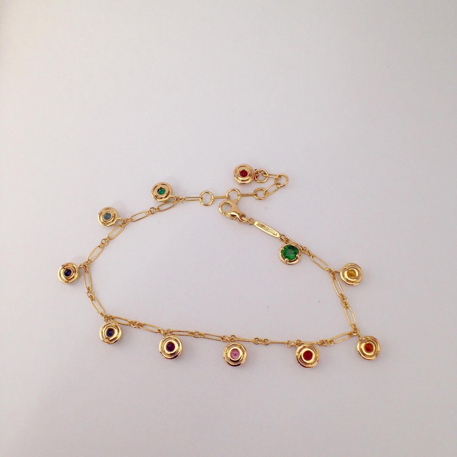 Multi-Color Sapphire Gemstone Handmade Bracelet 18 Karat Gold 1