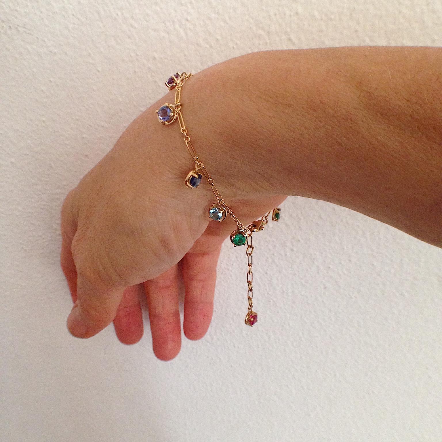 Multi-Color Sapphire Gemstone Handmade Bracelet 18 Karat Gold 4