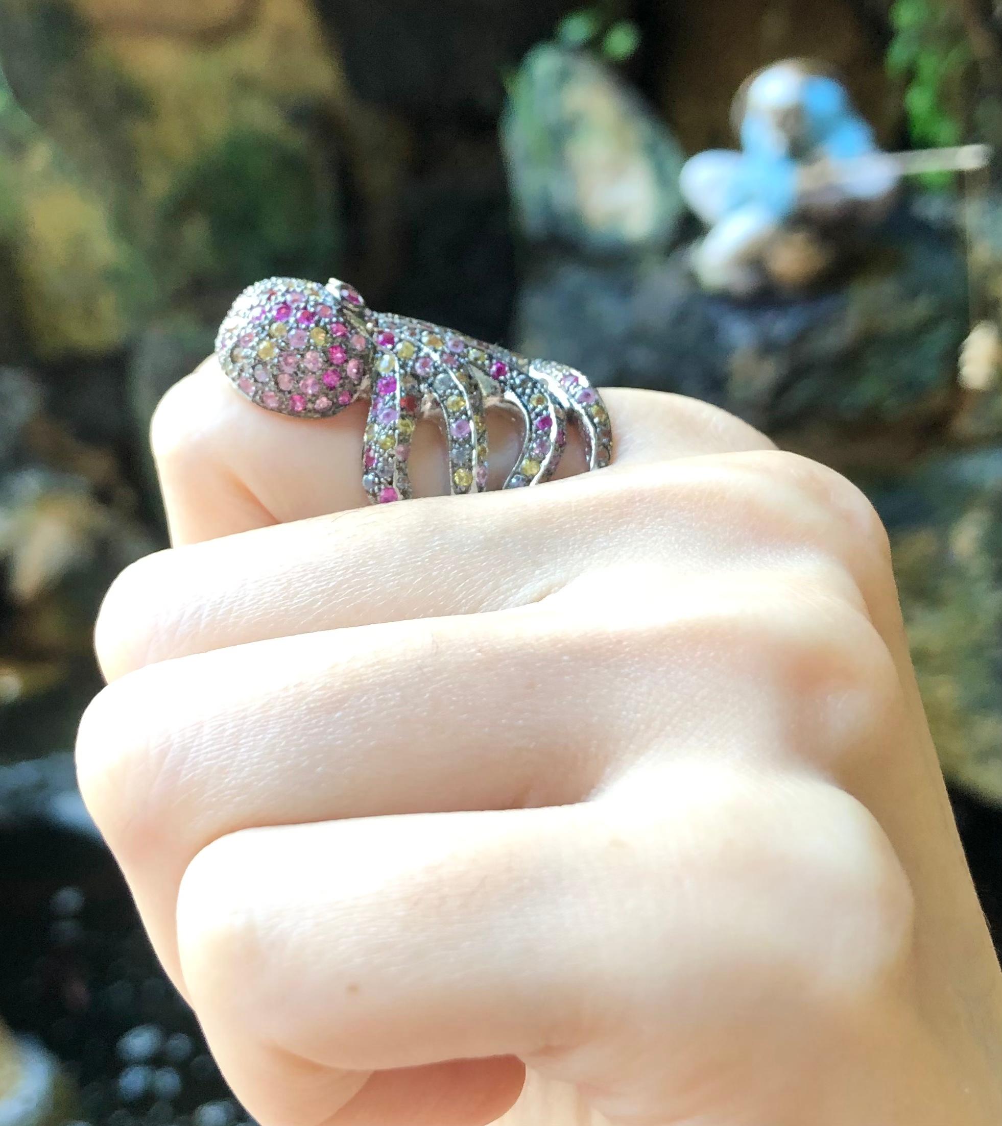 Multi-Color Sapphire Octopus Ring set in Silver Settings For Sale 2