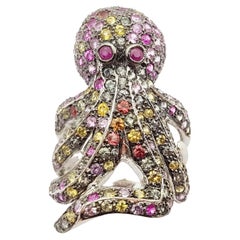 Multi-Color Sapphire Octopus Ring set in Silver Settings