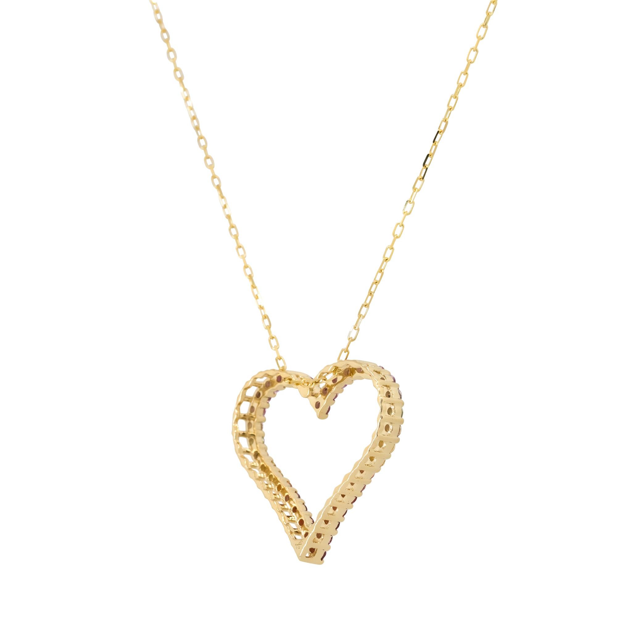 Multi Color Sapphire Open Heart Pendant Necklace 18 Karat in Stock For Sale 1