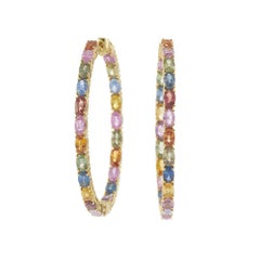 Boucles d'oreilles ovales en or jaune 18KT avec saphirs multicolores