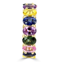 Multi-Color Sapphire Ovals 18 Karat Yellow Gold Eternity Fashion Ring