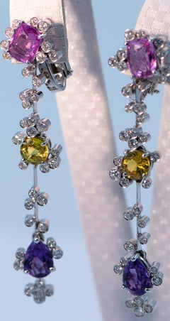 Multi-Color Sapphire Pink, Yellow, and Purple, Earrings