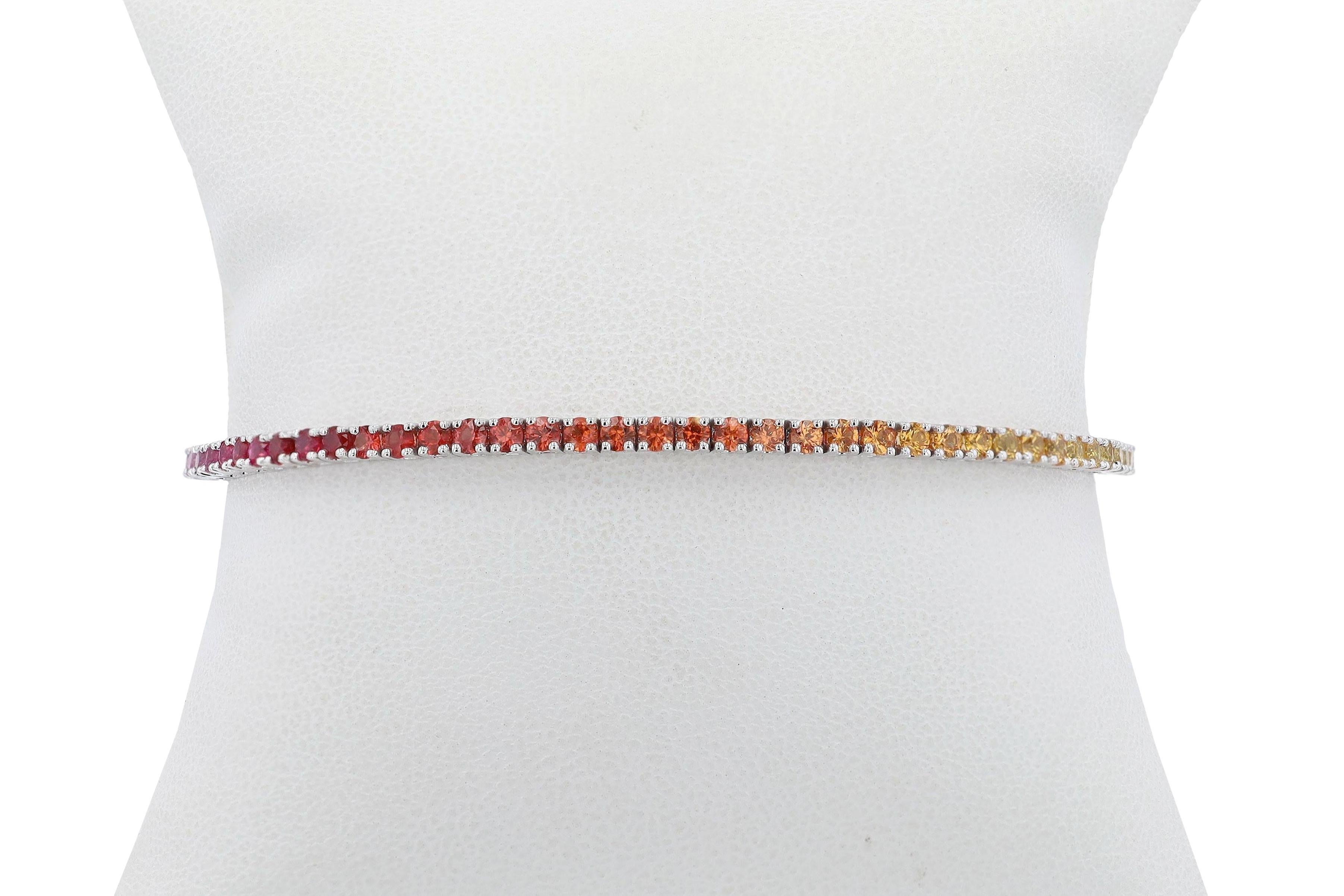 Contemporary Multi Color Sapphire Rainbow 4.57 Carat Tennis Bracelet For Sale