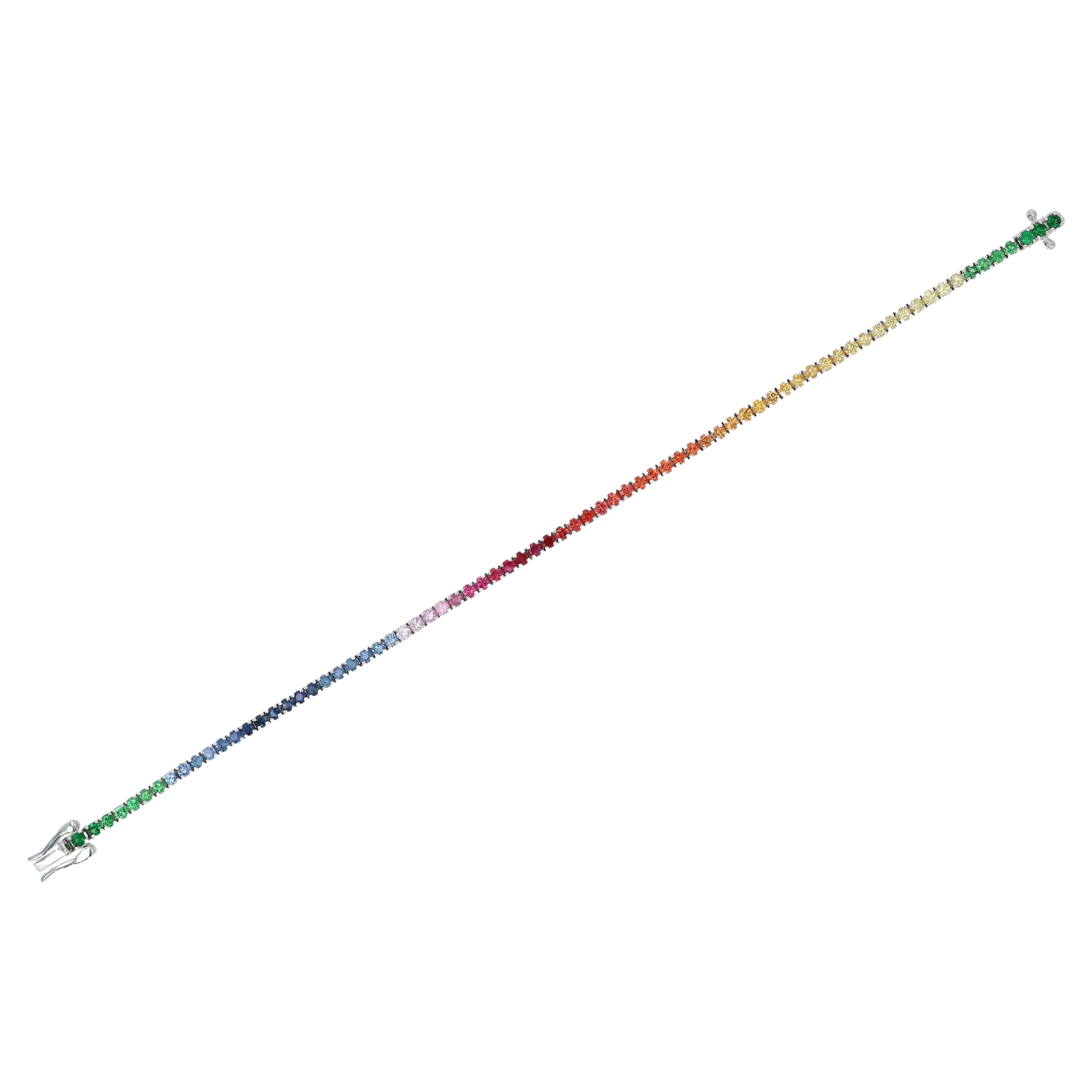 Bracciale tennis multicolore con zaffiro arcobaleno da 4,57 carati