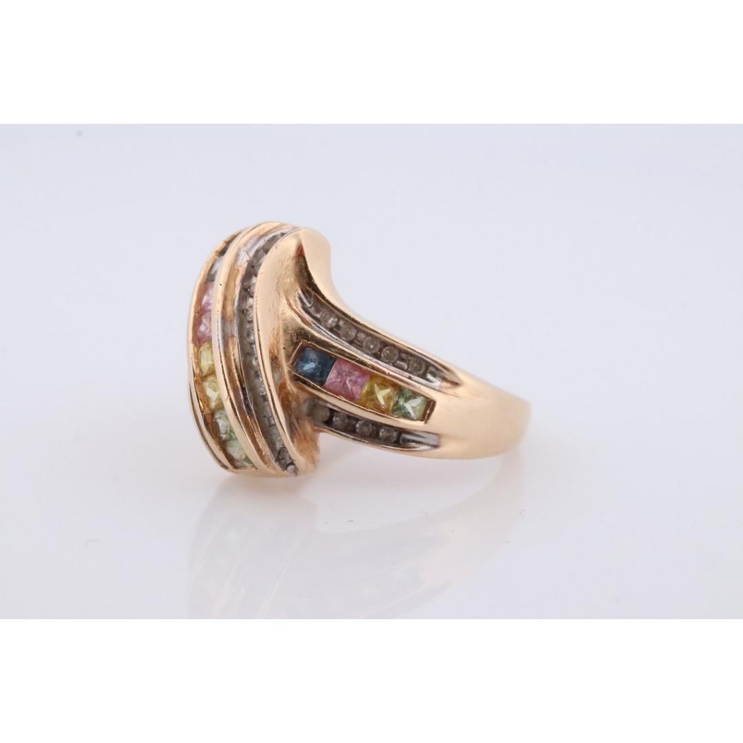 Multi-Color Sapphire Ring. 14k Yellow Gold ring. Colorful Sapphire channel set. 1