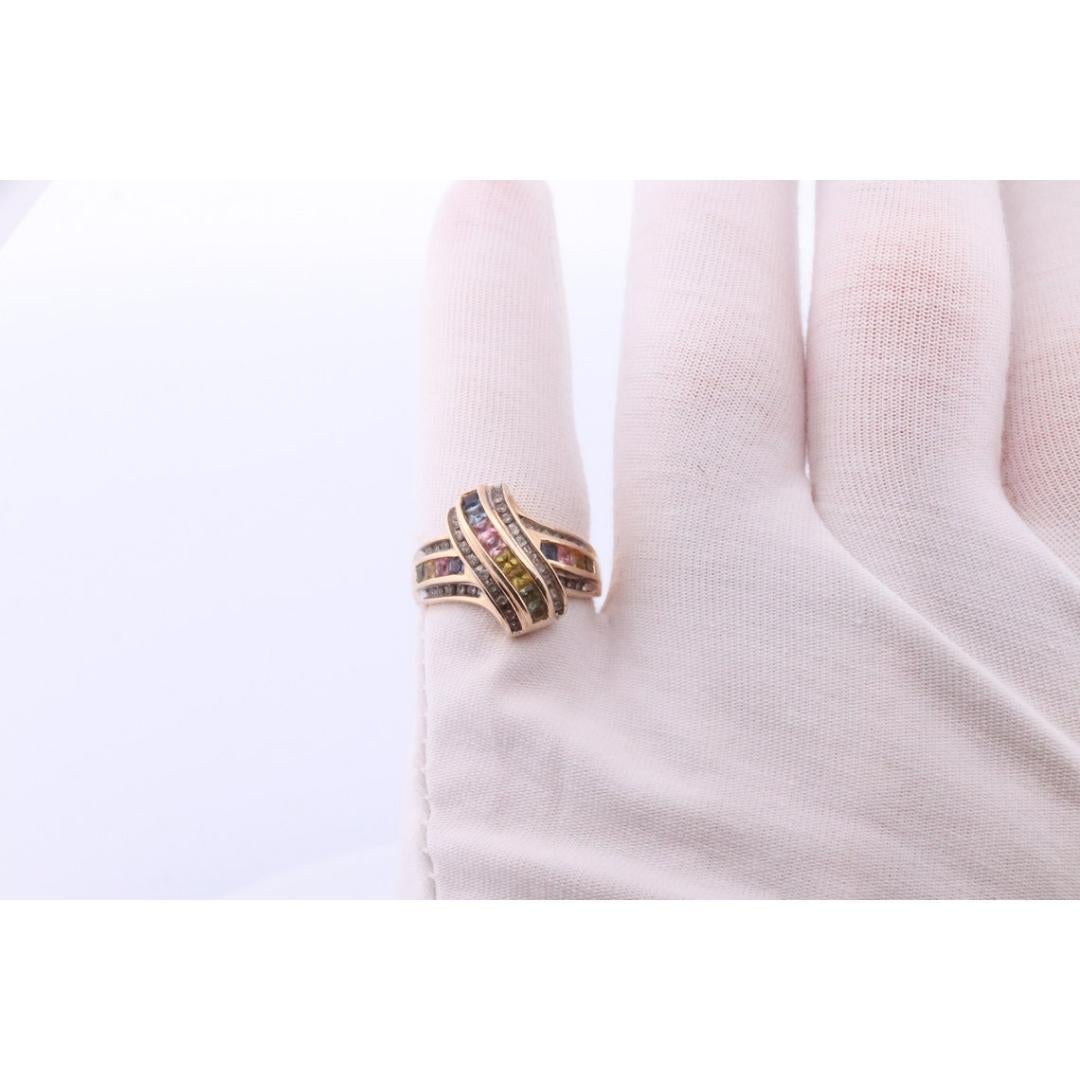 Multi-Color Sapphire Ring. 14k Yellow Gold ring. Colorful Sapphire channel set. 3