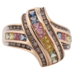 Multi-Color Sapphire Ring. 14k Yellow Gold ring. Colorful Sapphire channel set.
