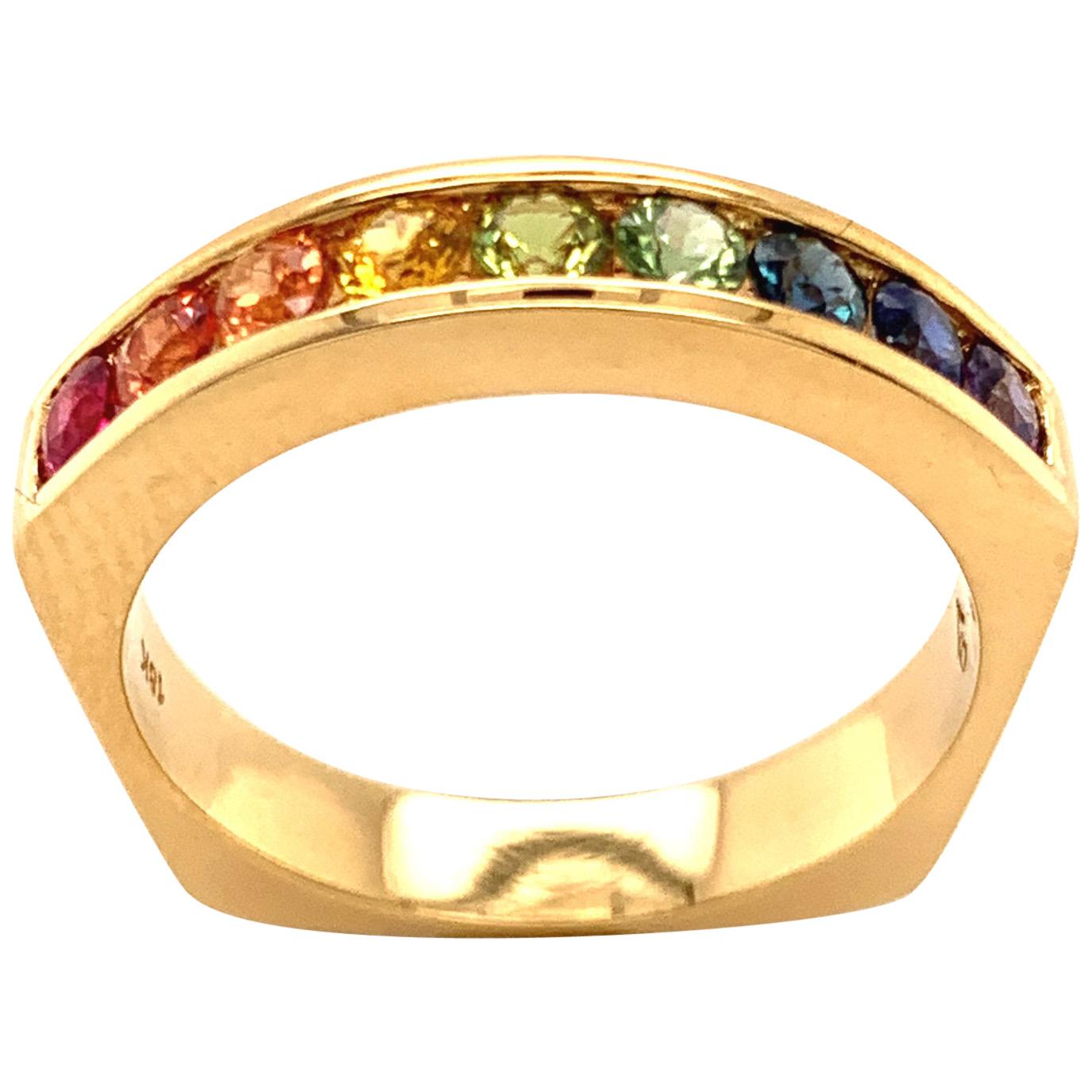 Multi-Color Sapphire Ring in 18 Karat Gold For Sale