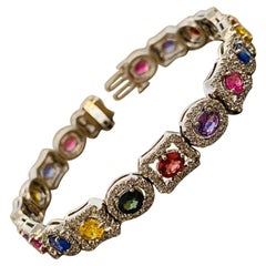 Multi-Color Sapphire Ruby Diamond Gold Bracelet