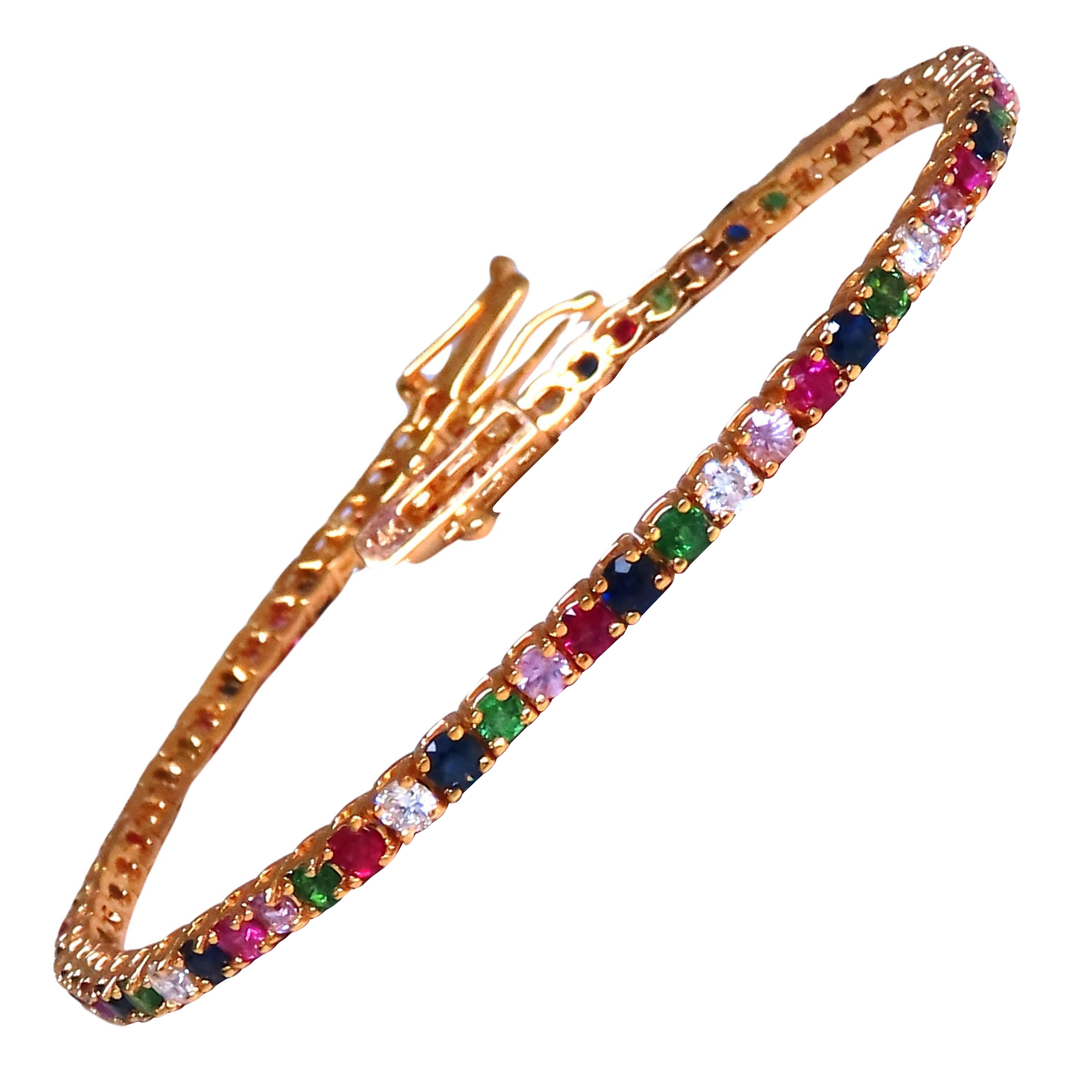 Bracciale naturale con zaffiri, rubini e diamanti multicolori, 14kt 12456* in vendita