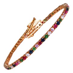 Mehrfarbiges Armband aus Saphir, Rubin und Diamanten, naturbelassen, 14 Karat, 12456*