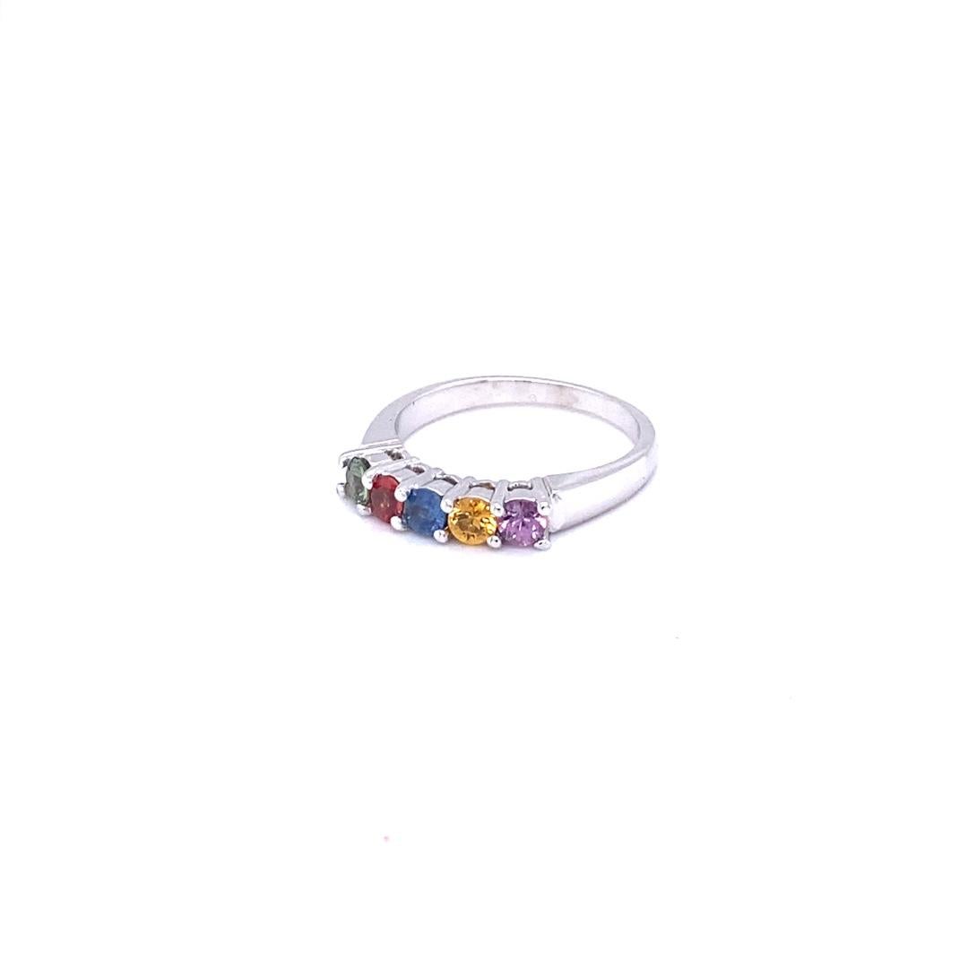 Contemporary Multi Color Sapphire Stackable Band 14 Karat White Gold For Sale