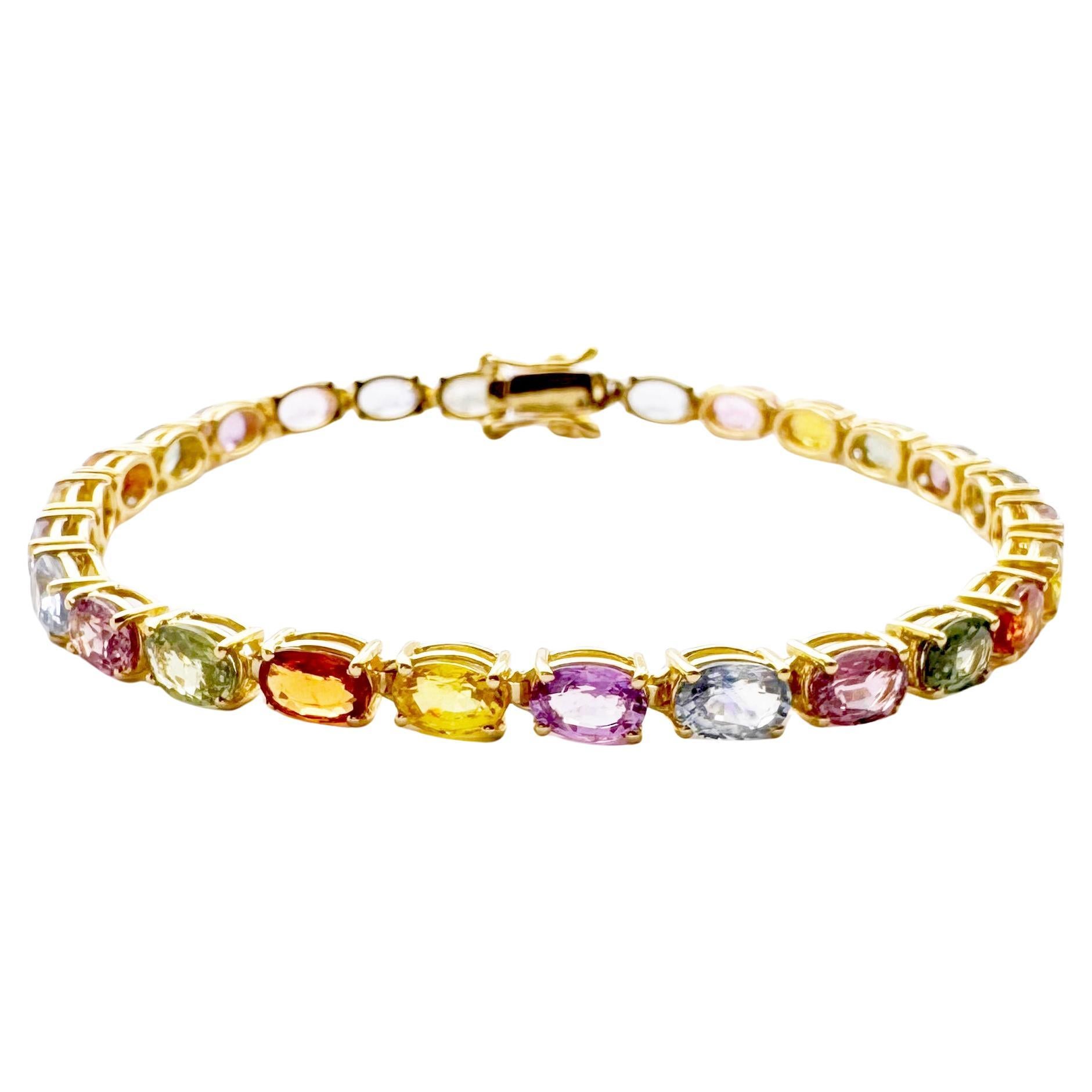 Multi Color Sapphire Tennis Bracelet set in 18K Gold Settings