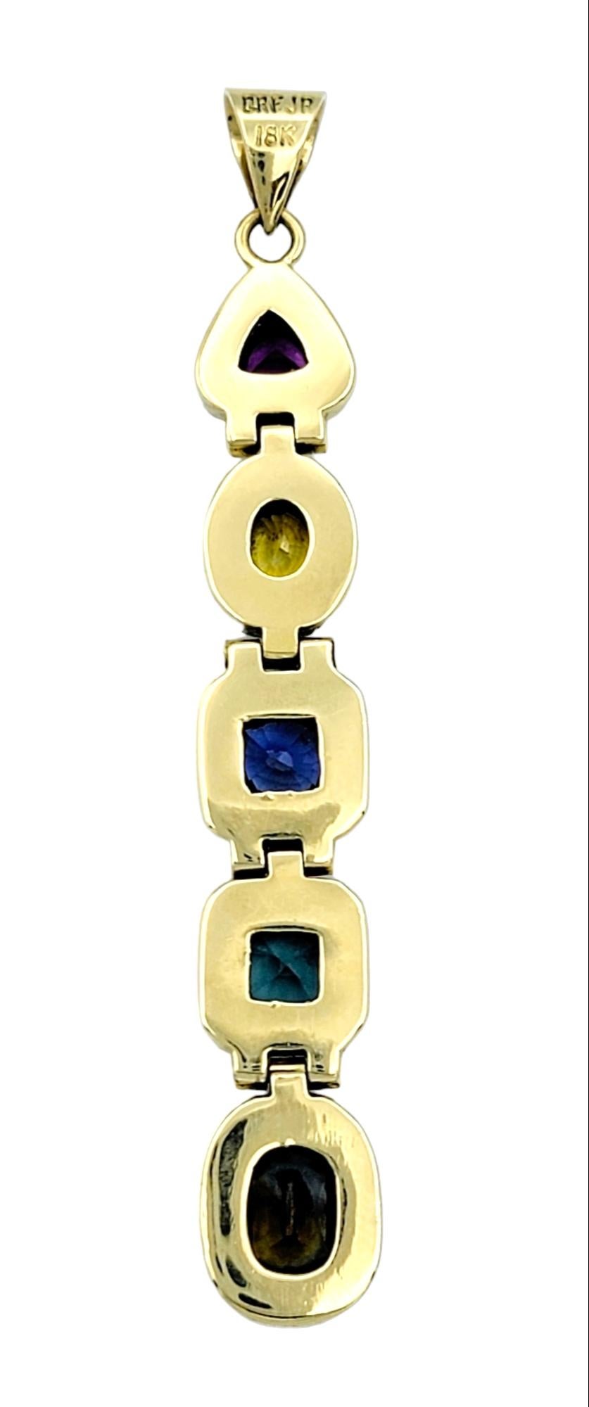 Multi Color Sapphire, Tourmaline and Opal Inlay Vertical Pendant 18K Yellow Gold In Good Condition For Sale In Scottsdale, AZ