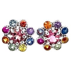 Multi-Color Sapphire Tourmaline White Gold Stud Earrings