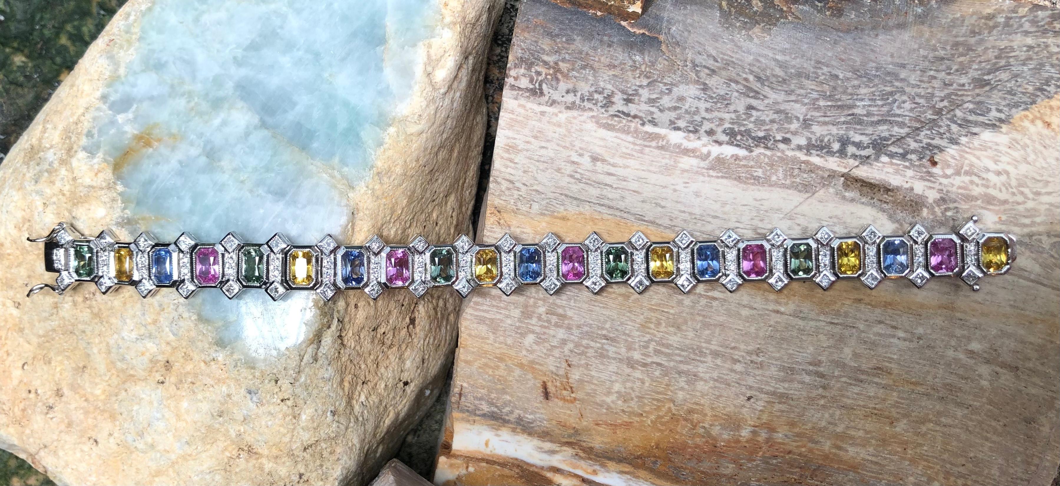 Bracelet de saphirs multicolores et diamants sertis dans une monture en or blanc 18 carats en vente 2