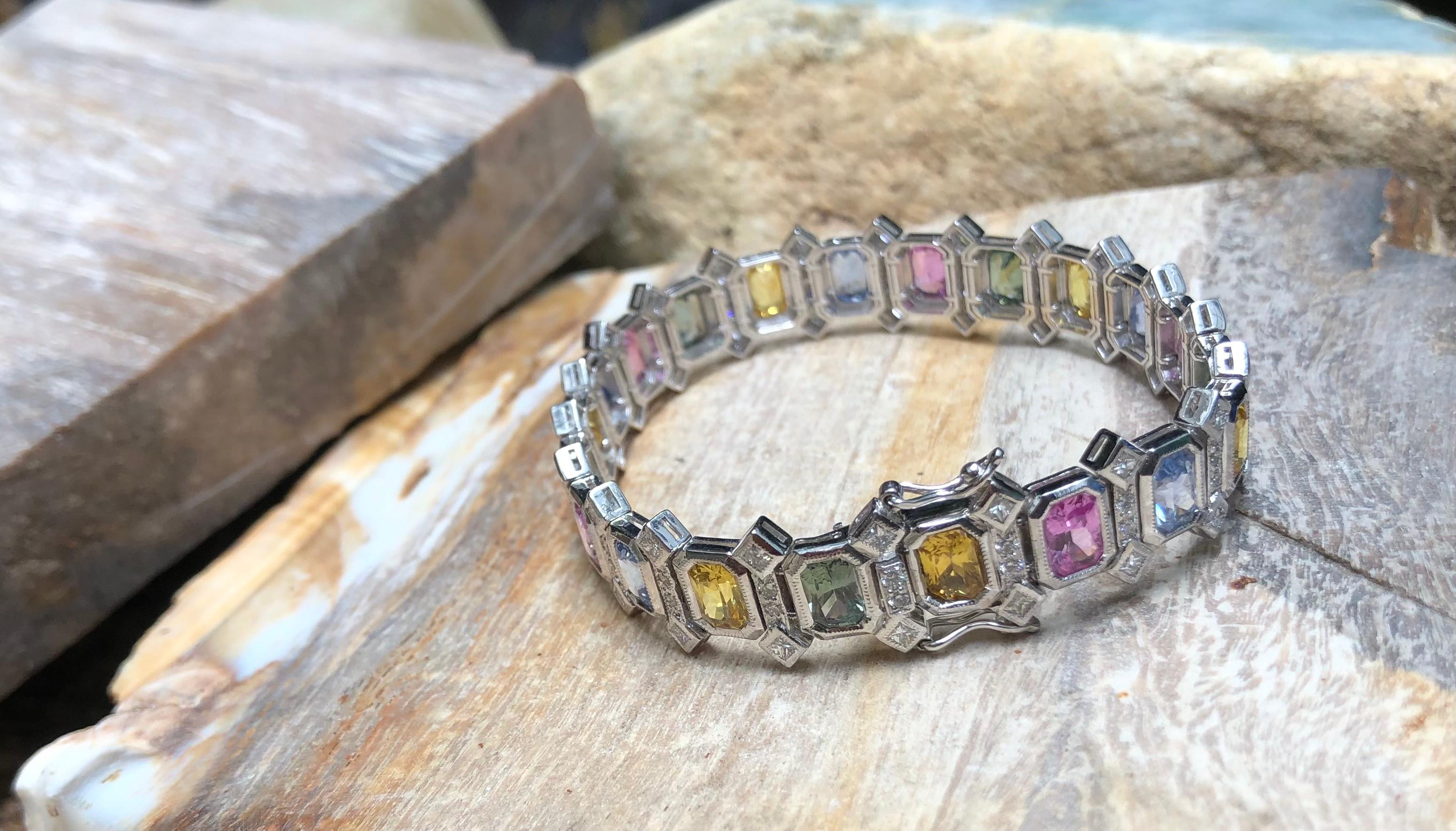 Bracelet de saphirs multicolores et diamants sertis dans une monture en or blanc 18 carats en vente 3