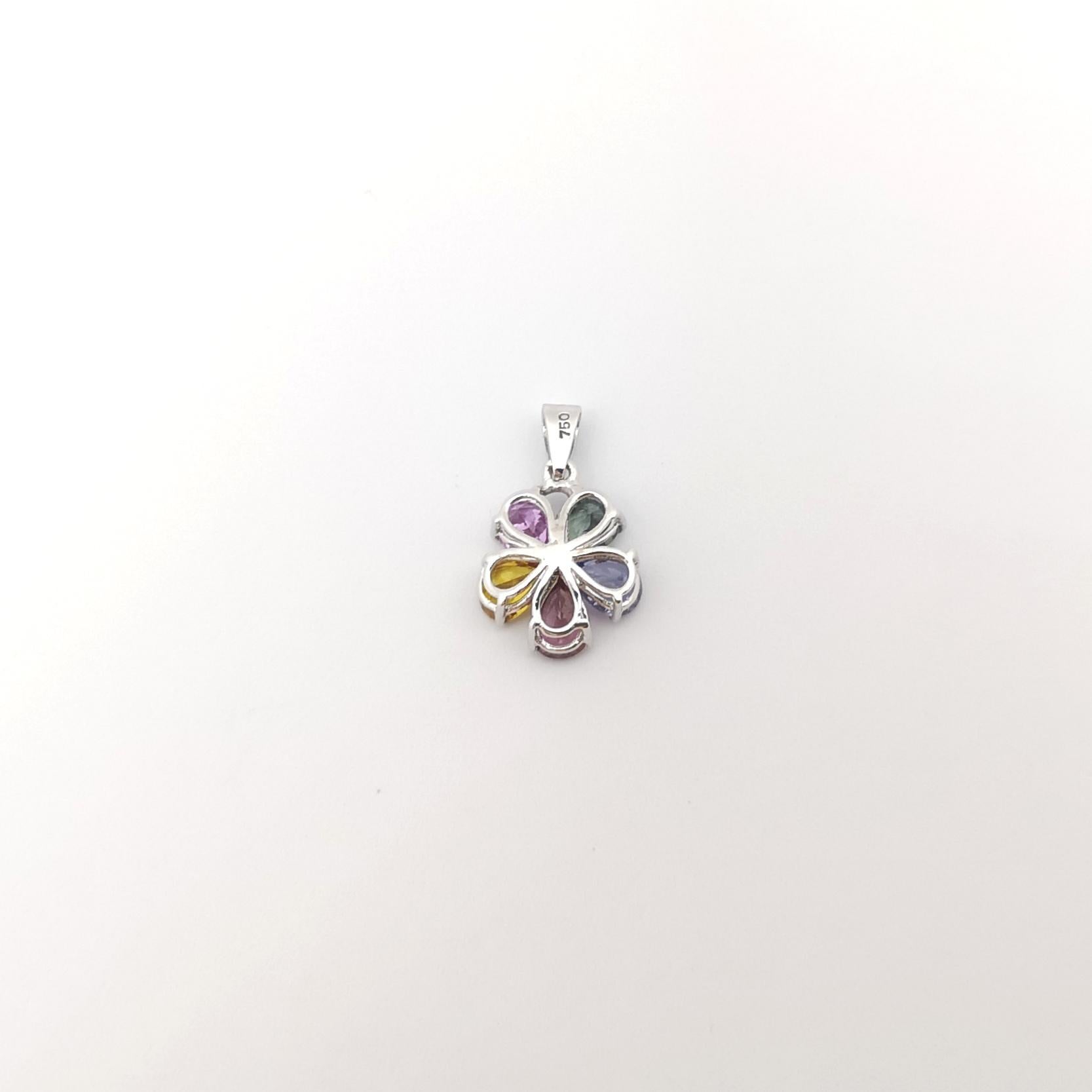 Women's Multi Color Sapphire with Diamond Flower Pendant set in 18K White Gold Settings For Sale