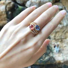 Multi-Color Sapphire with Diamond Ring Set in 18 Karat Gold Settings
