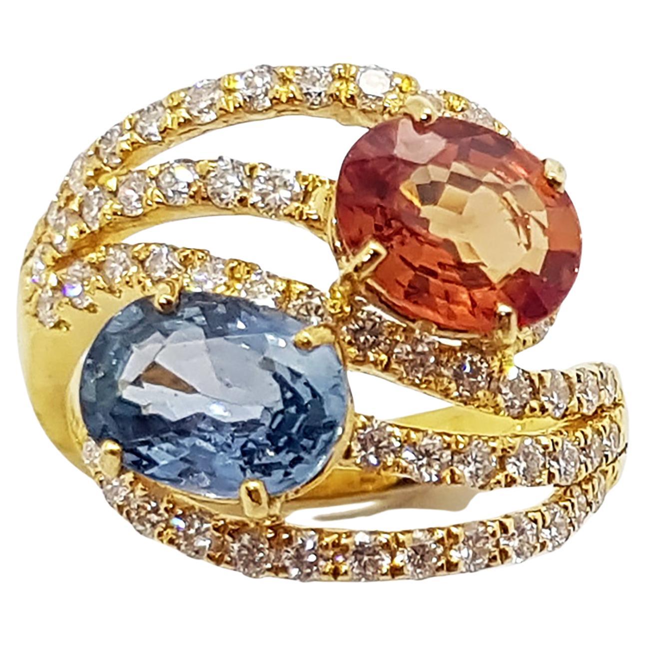 Multi-Color Sapphire with Diamond Ring Set in 18 Karat Gold Settings