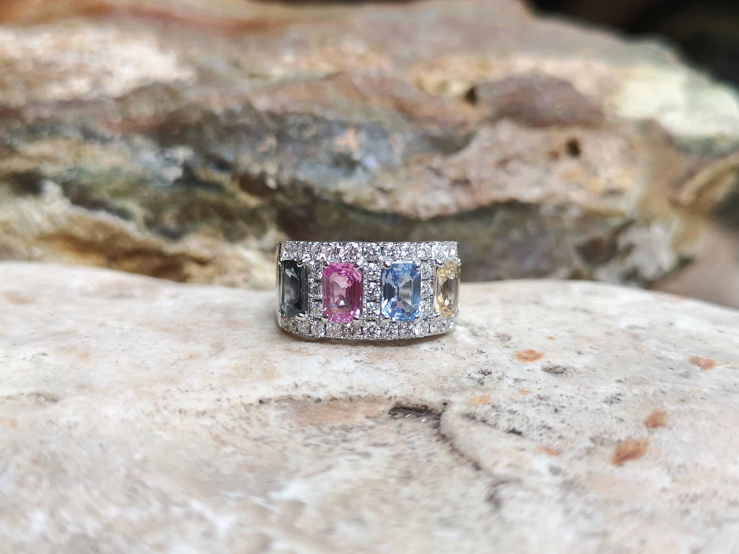 Multi-Color Sapphire with Diamond Ring Set in 18 Karat White Gold Settings 1