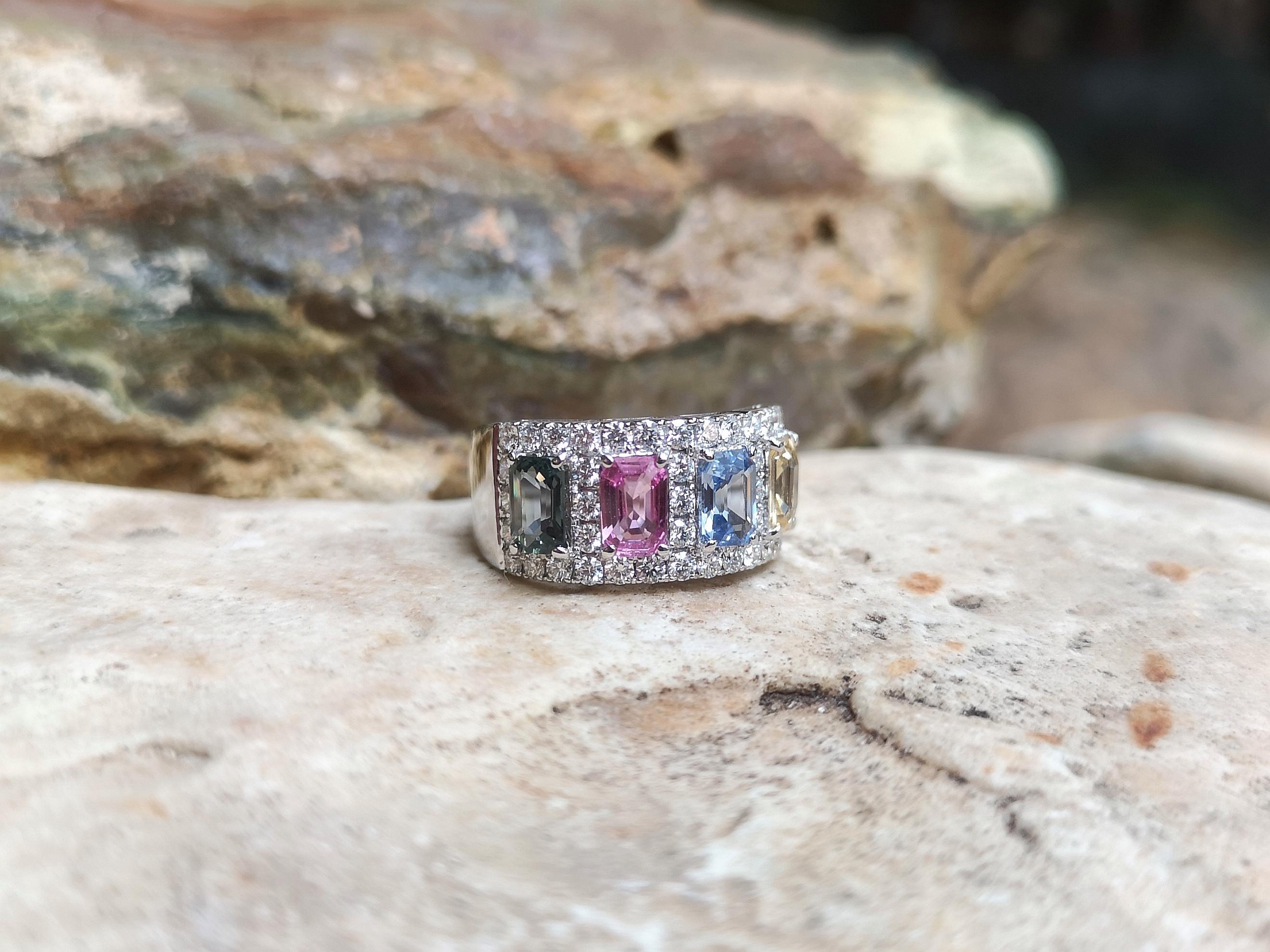Multi-Color Sapphire with Diamond Ring Set in 18 Karat White Gold Settings 2