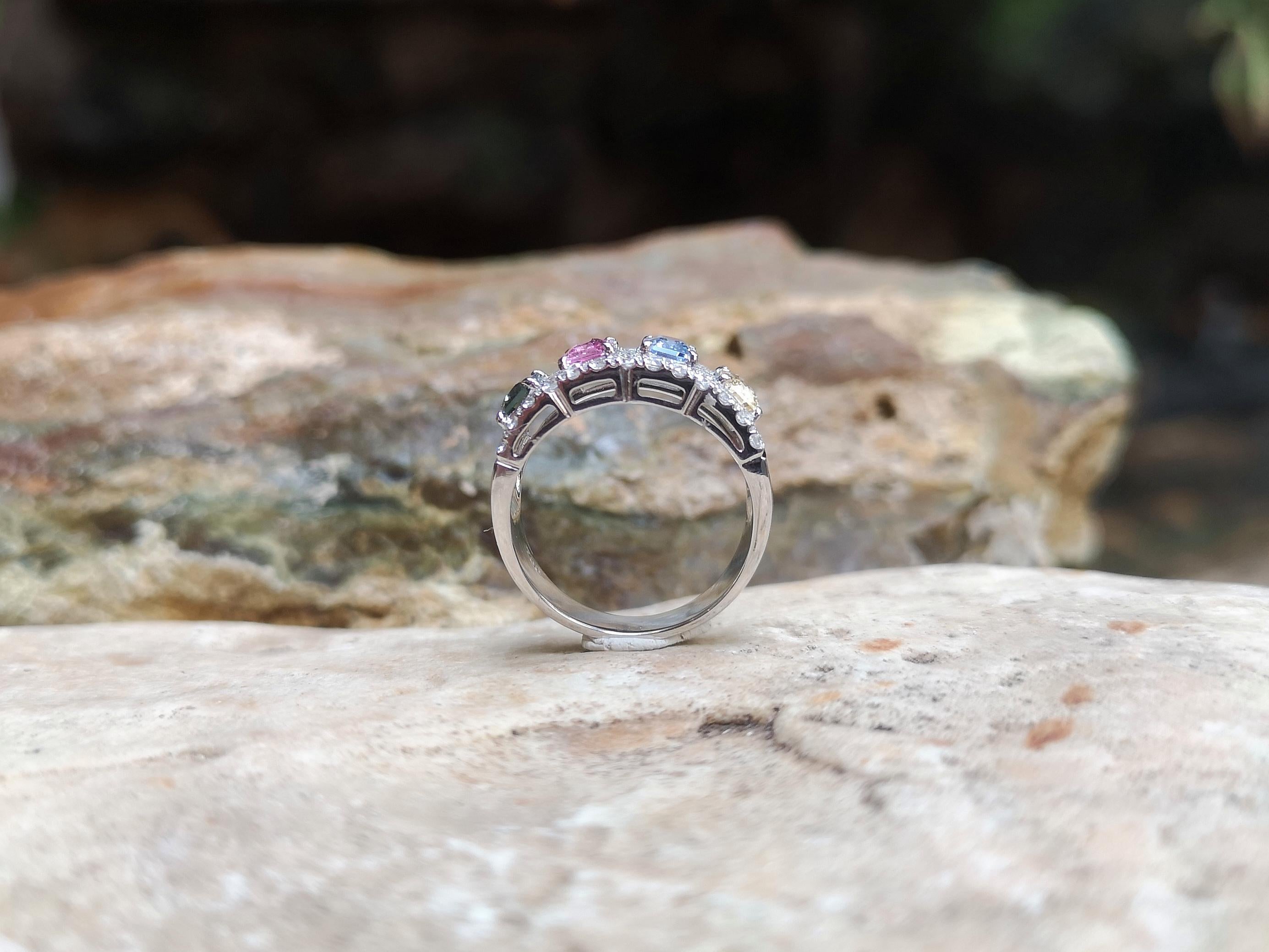 Multi-Color Sapphire with Diamond Ring Set in 18 Karat White Gold Settings 3