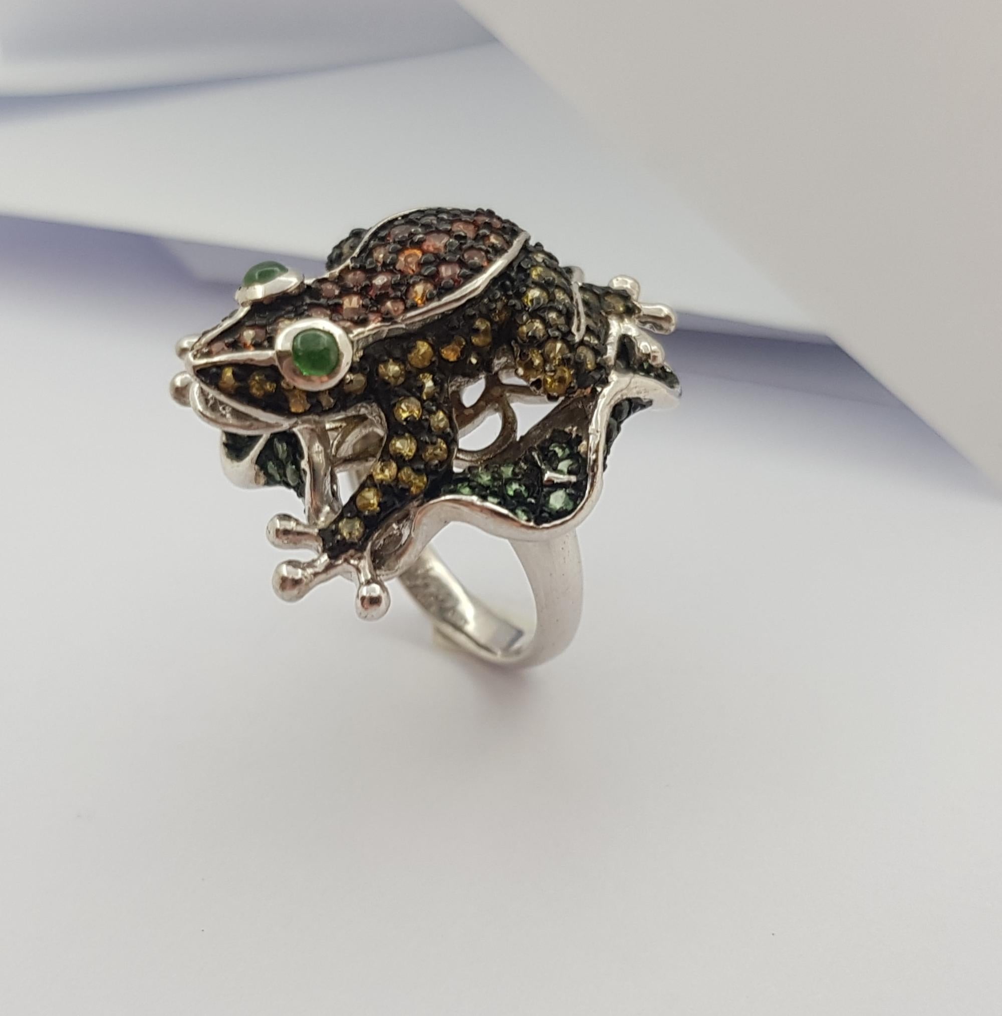 Multi-Color Sapphire with Tsavorite Frog Ring set in Silver Settings For Sale 3