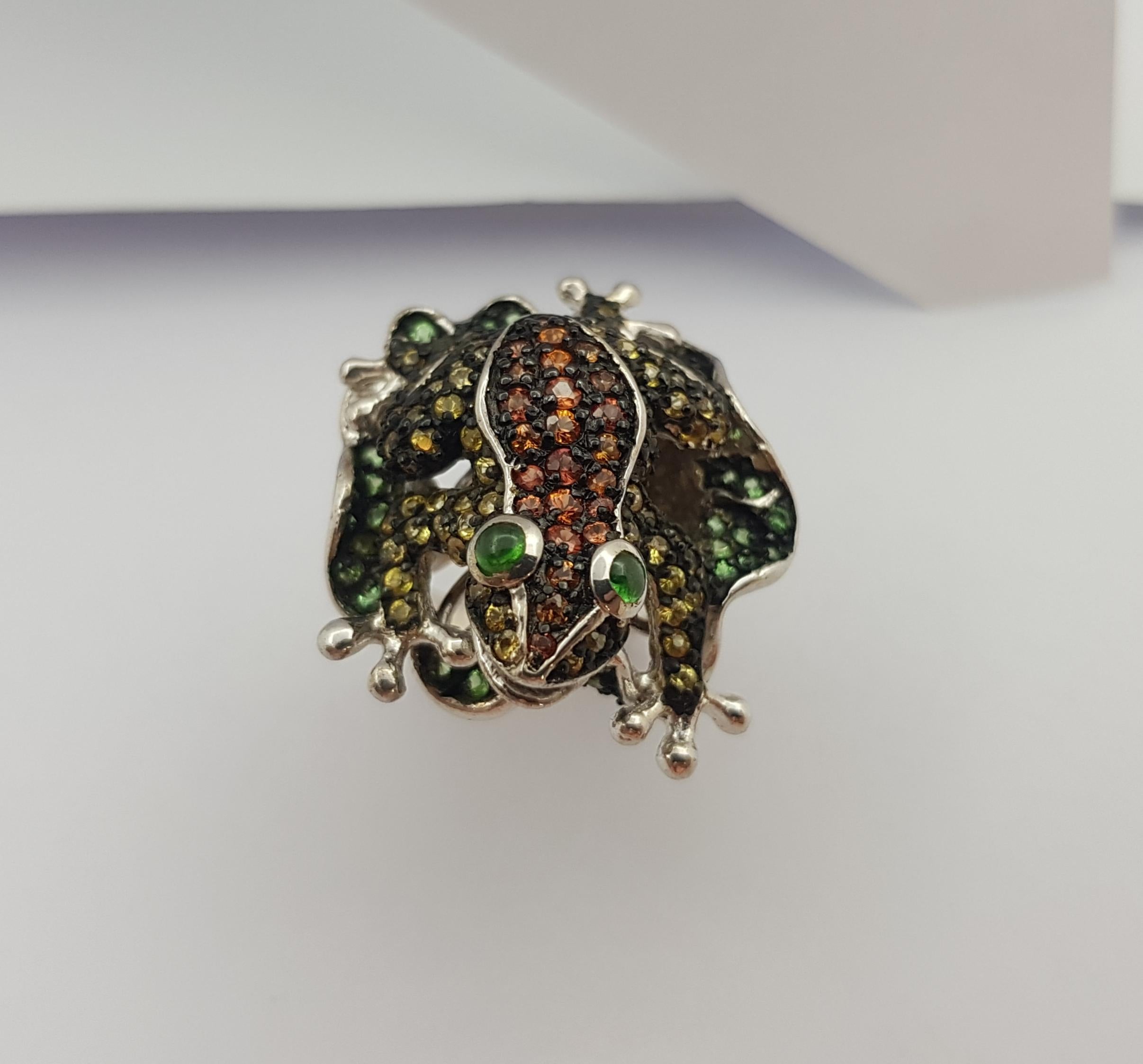 Multi-Color Sapphire with Tsavorite Frog Ring set in Silver Settings For Sale 6
