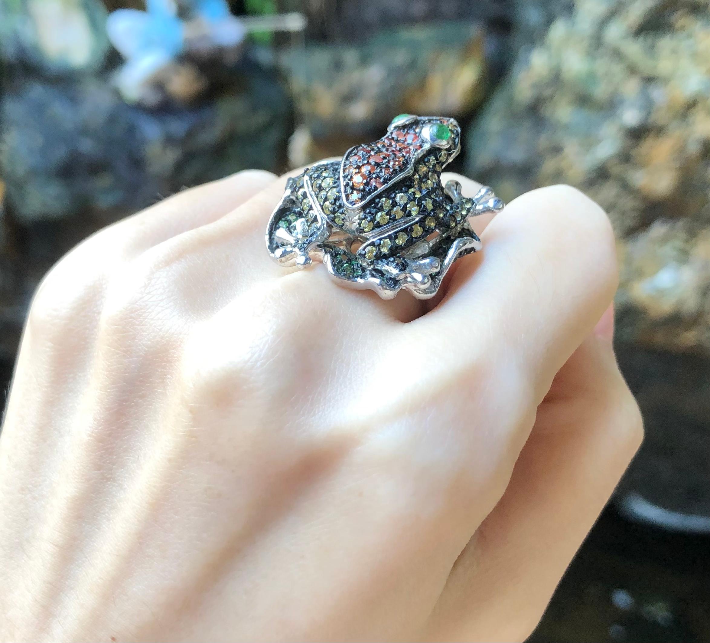 Multi-Color Sapphire with Tsavorite Frog Ring set in Silver Settings For Sale 7