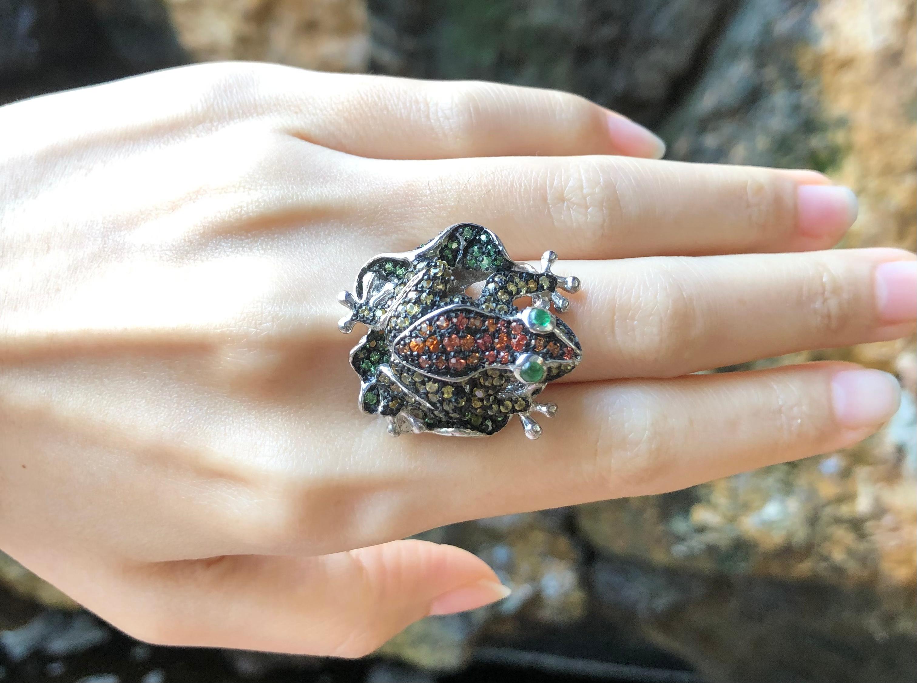 Multi-Color Sapphire with Tsavorite Frog Ring set in Silver Settings For Sale 8
