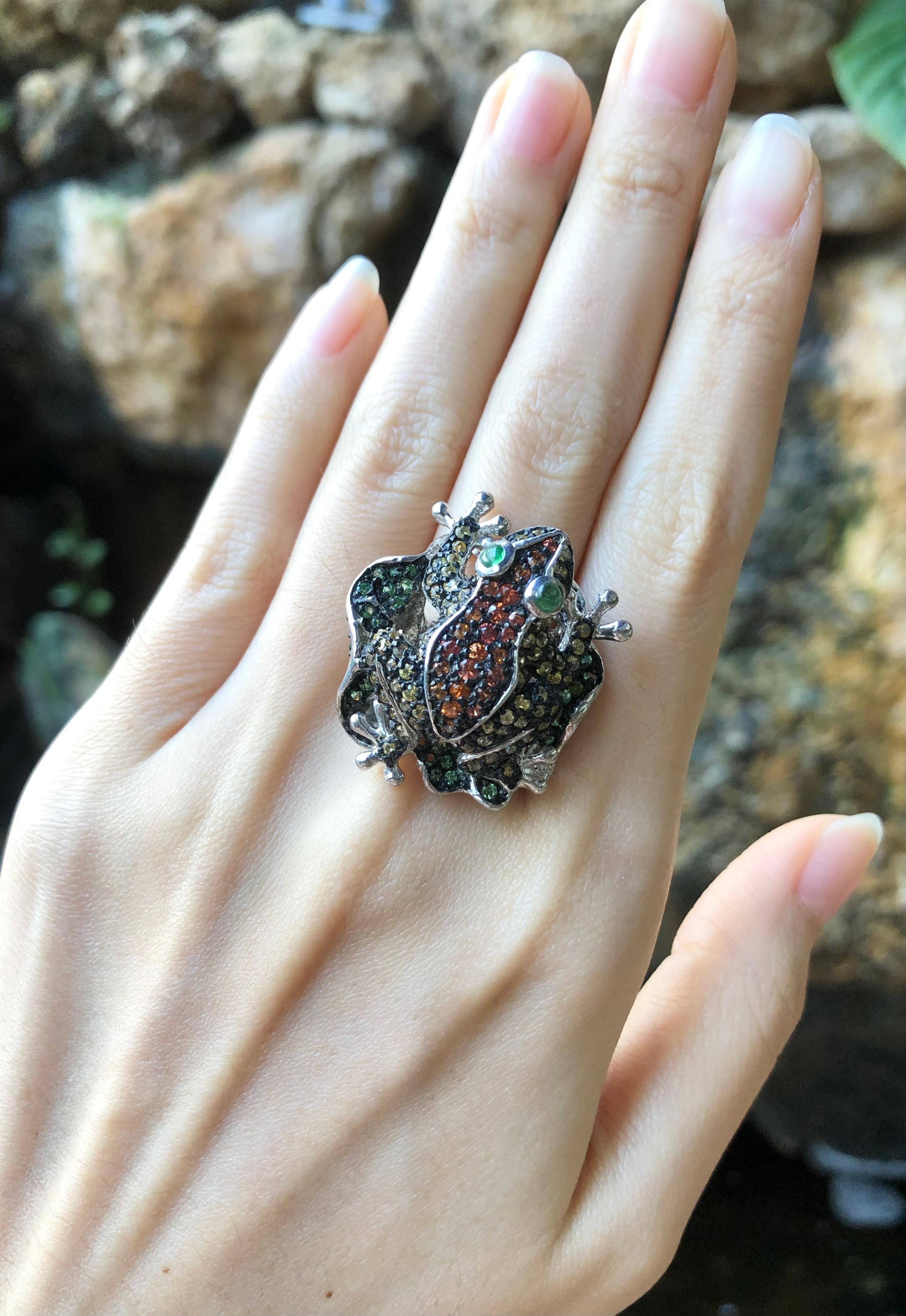 Multi-Color Sapphire with Tsavorite Frog Ring set in Silver Settings For Sale 10