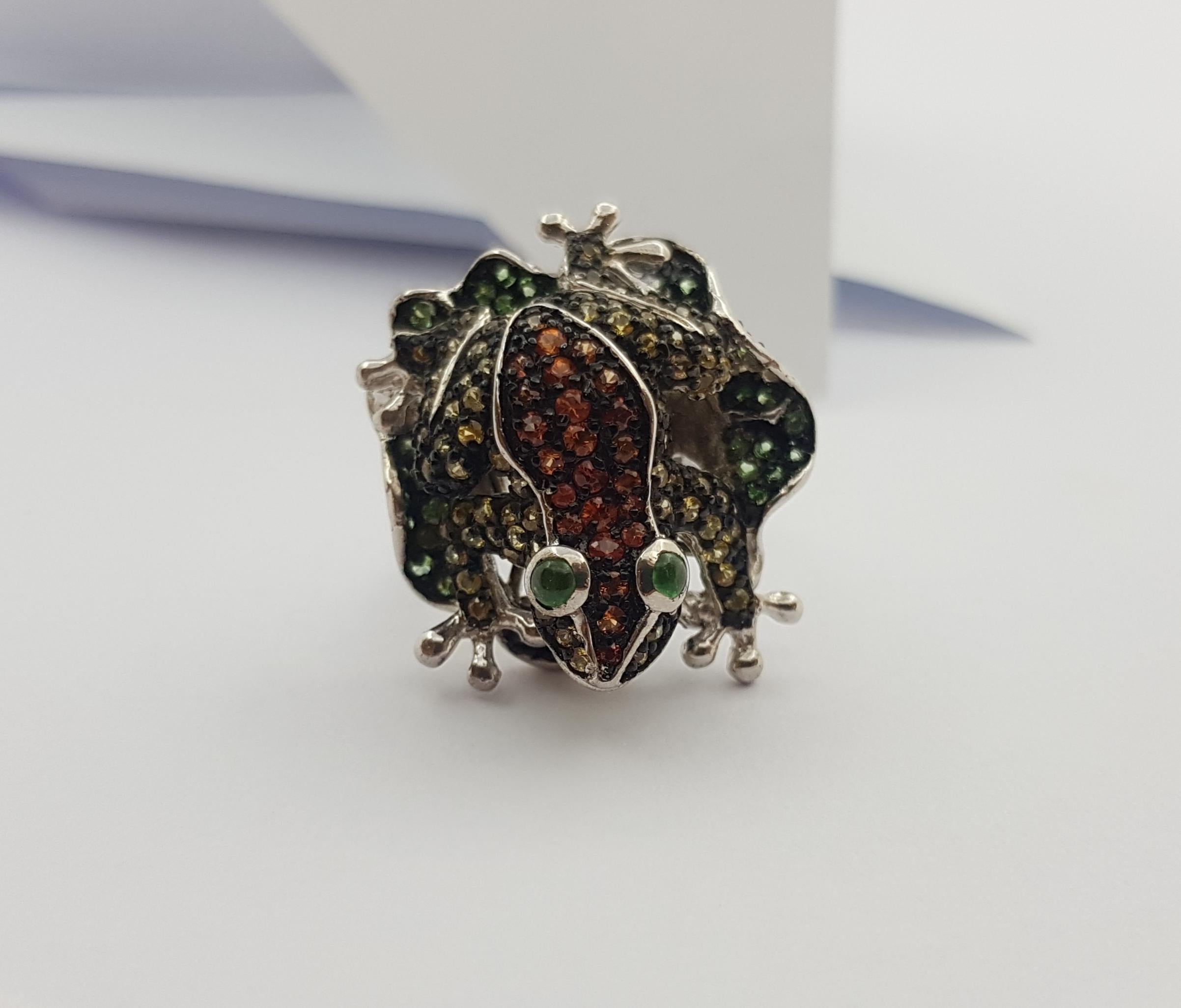 Anello con zaffiro multicolore e rana di tsavorite con montatura in argento in vendita 3
