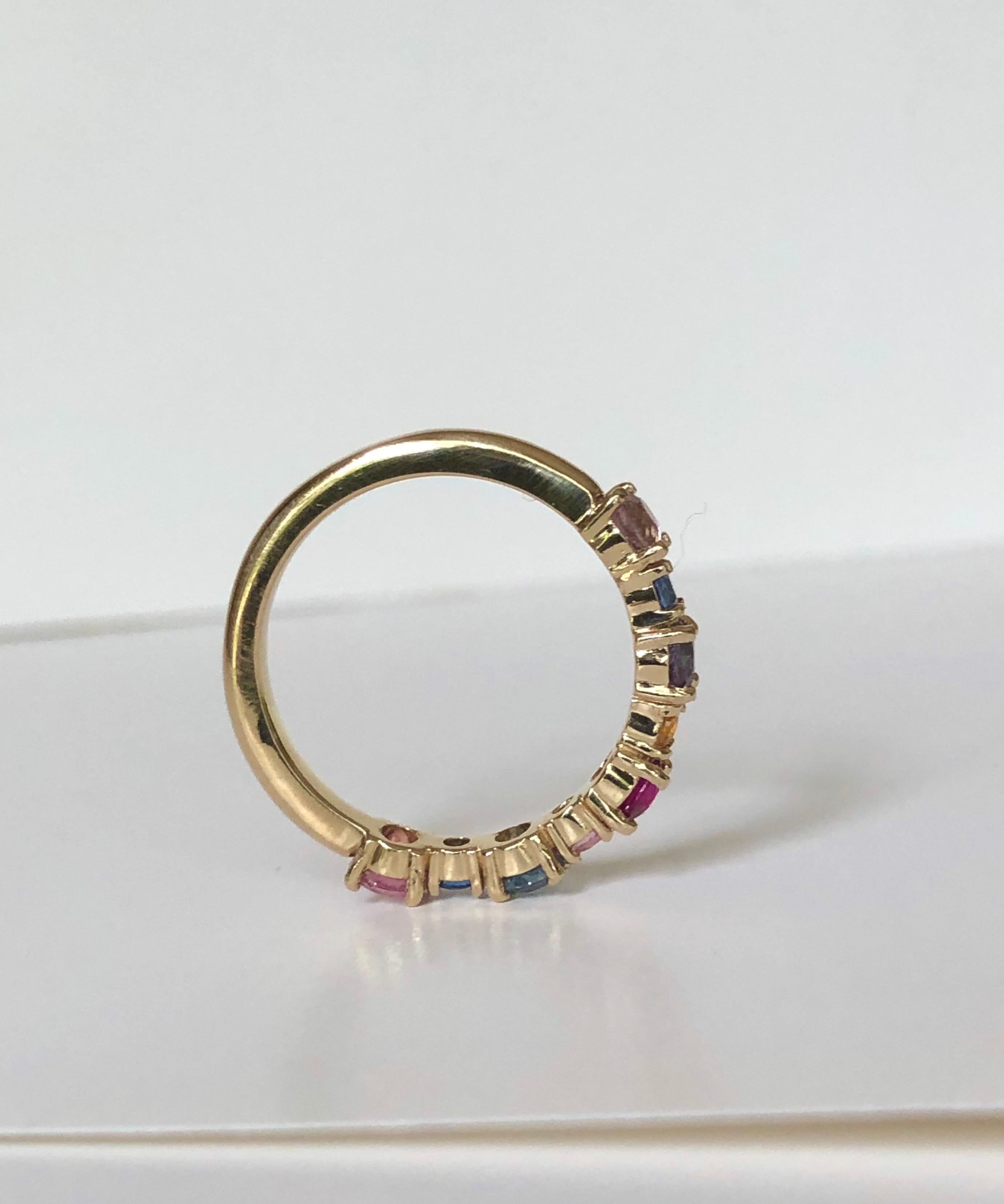 Multi-Color Sapphires Half Eternity Wedding Band Yellow Gold For Sale 4