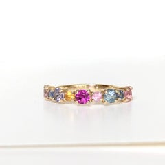 Multi-Color Sapphires Half Eternity Wedding Band Yellow Gold