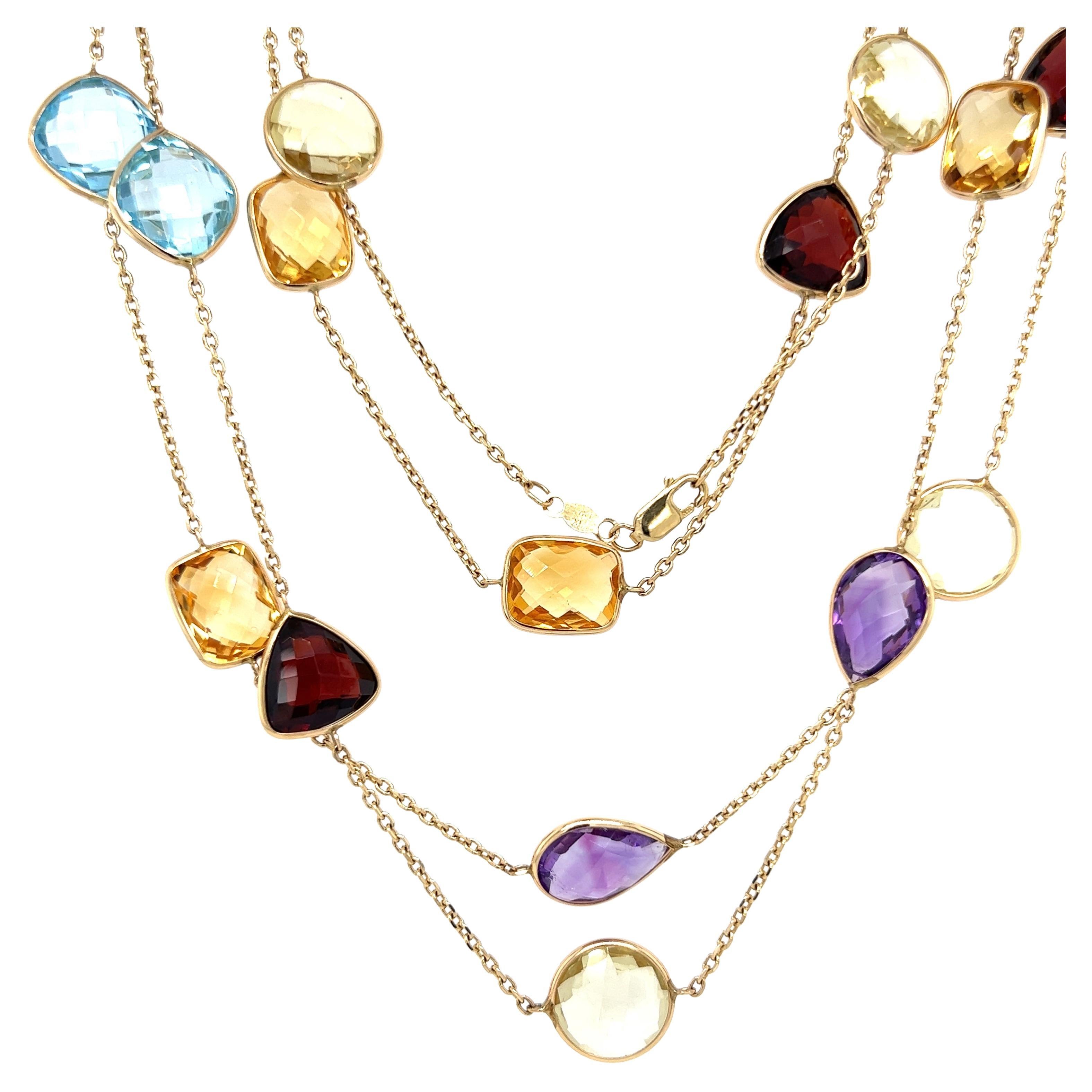 Multi-Color Semi-Precious Gemstone Necklace For Sale