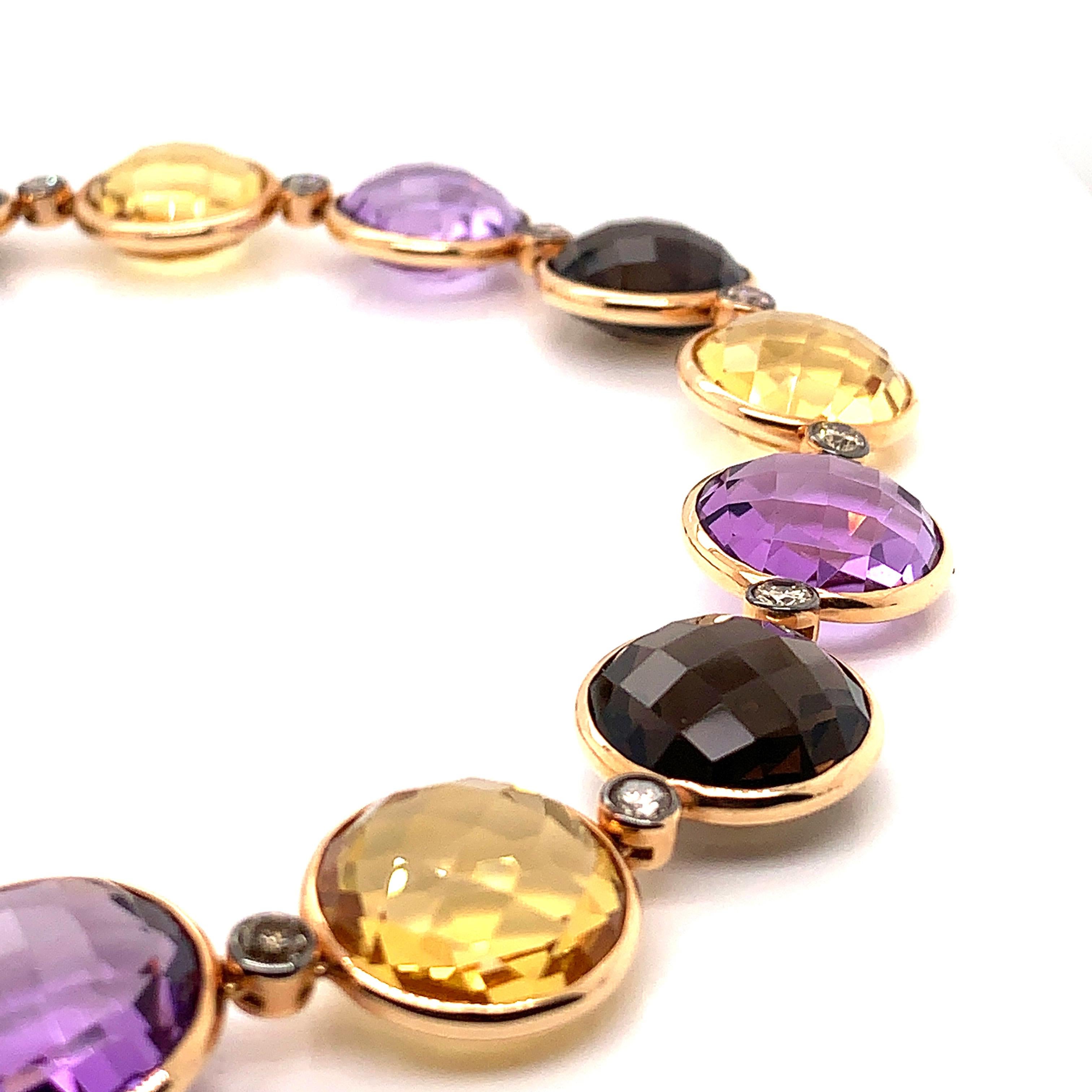 Halskette aus 18 Karat Roségold mit mehrfarbigen Halbedelsteinen und Diamanten (Rundschliff) im Angebot