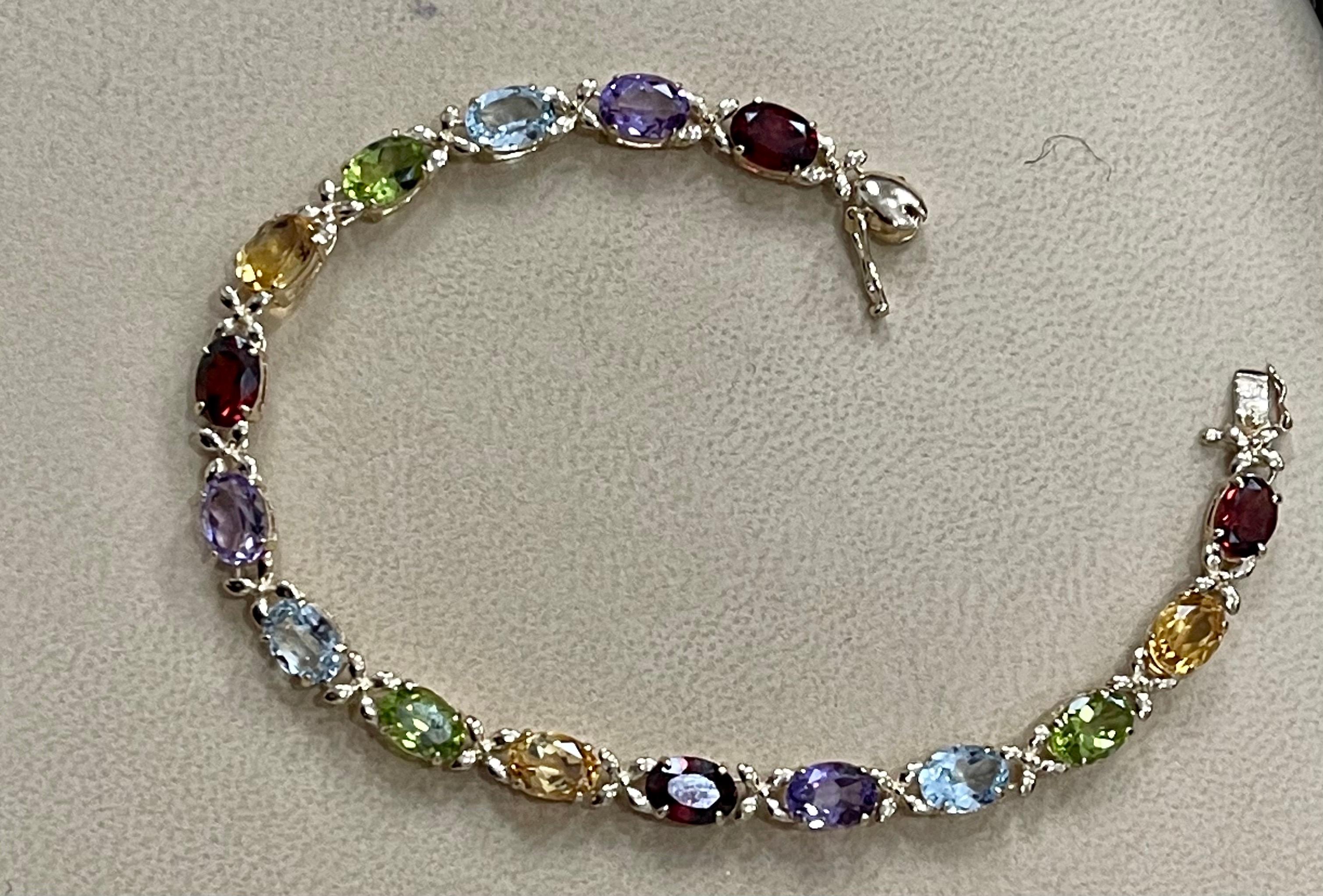 Multi-Color Semiprecious Affordable Tennis Bracelet 14 Karat Yellow Gold, 7 Inch In Excellent Condition In New York, NY