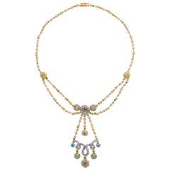 Multi-Color Semiprecious, Yellow Sapphire and Diamond Necklace