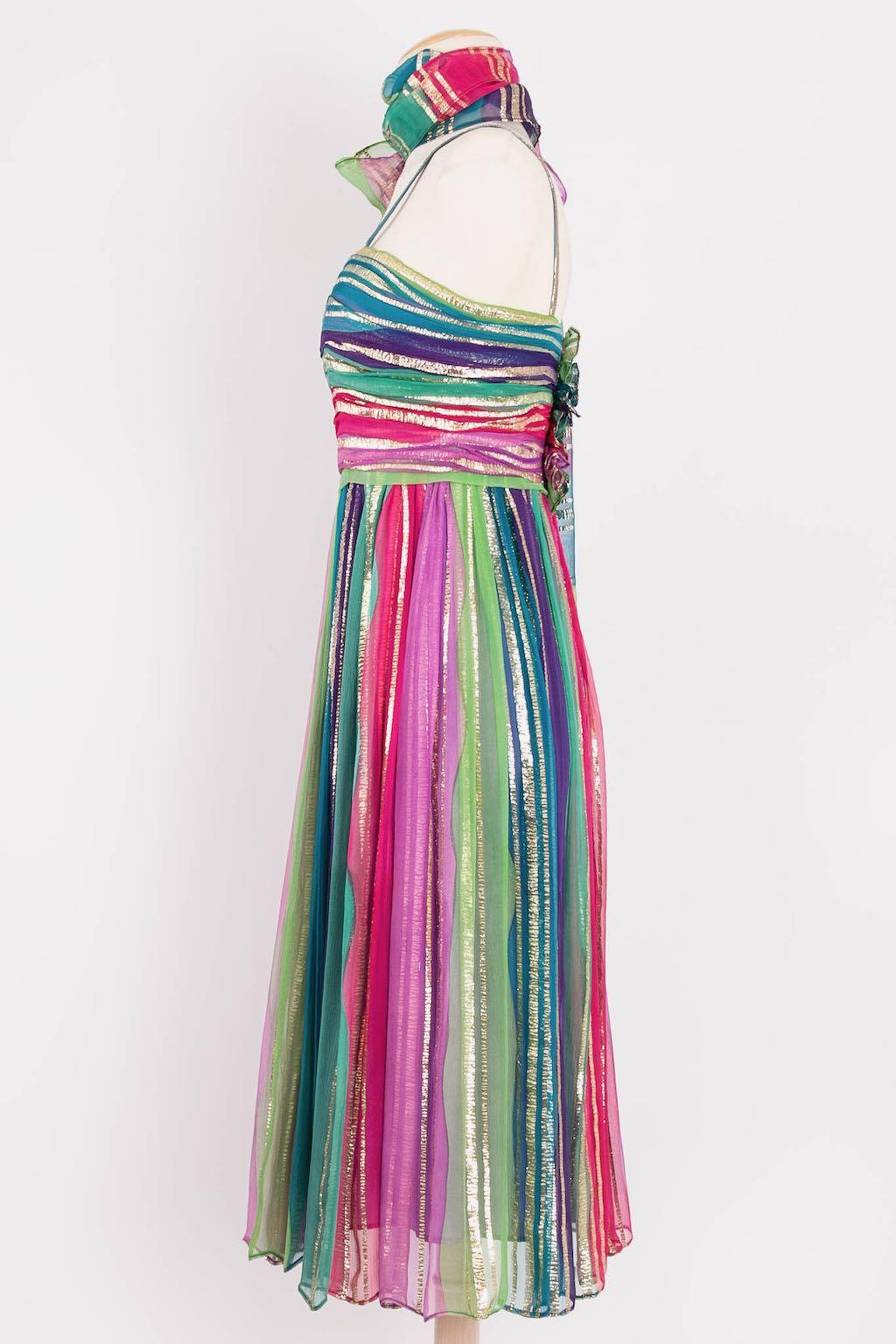 Multi-Color Silk Dress In Excellent Condition For Sale In SAINT-OUEN-SUR-SEINE, FR