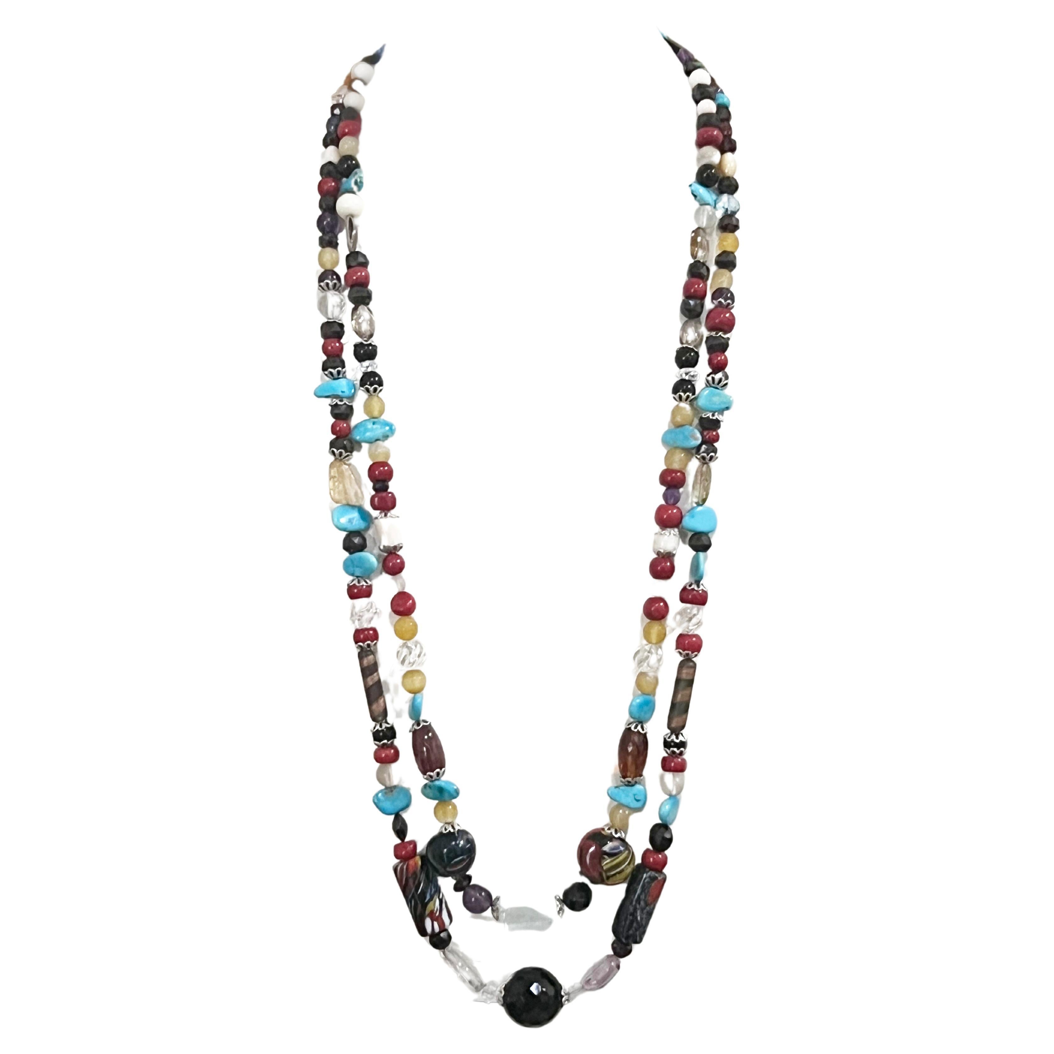 Collana di perline in argento multicolore in vendita