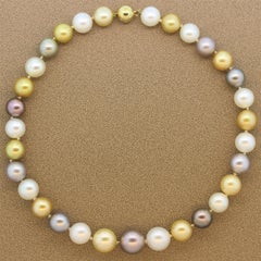 Multi-Color South Sea and Tahitian Pearl Diamond Gold Necklace