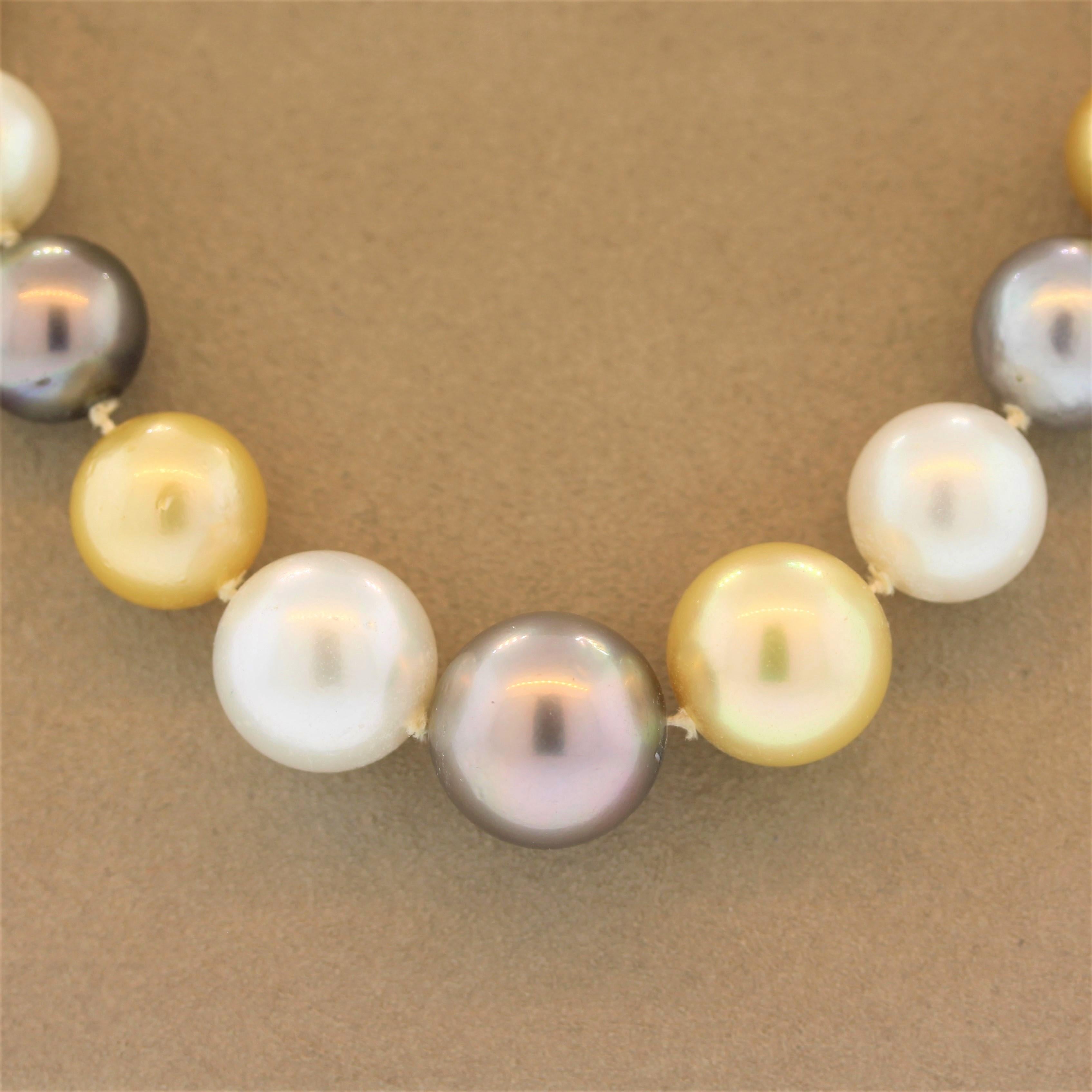 Women's Multi-Color South Sea and Tahitian Pearl Diamond Gold Necklace For Sale