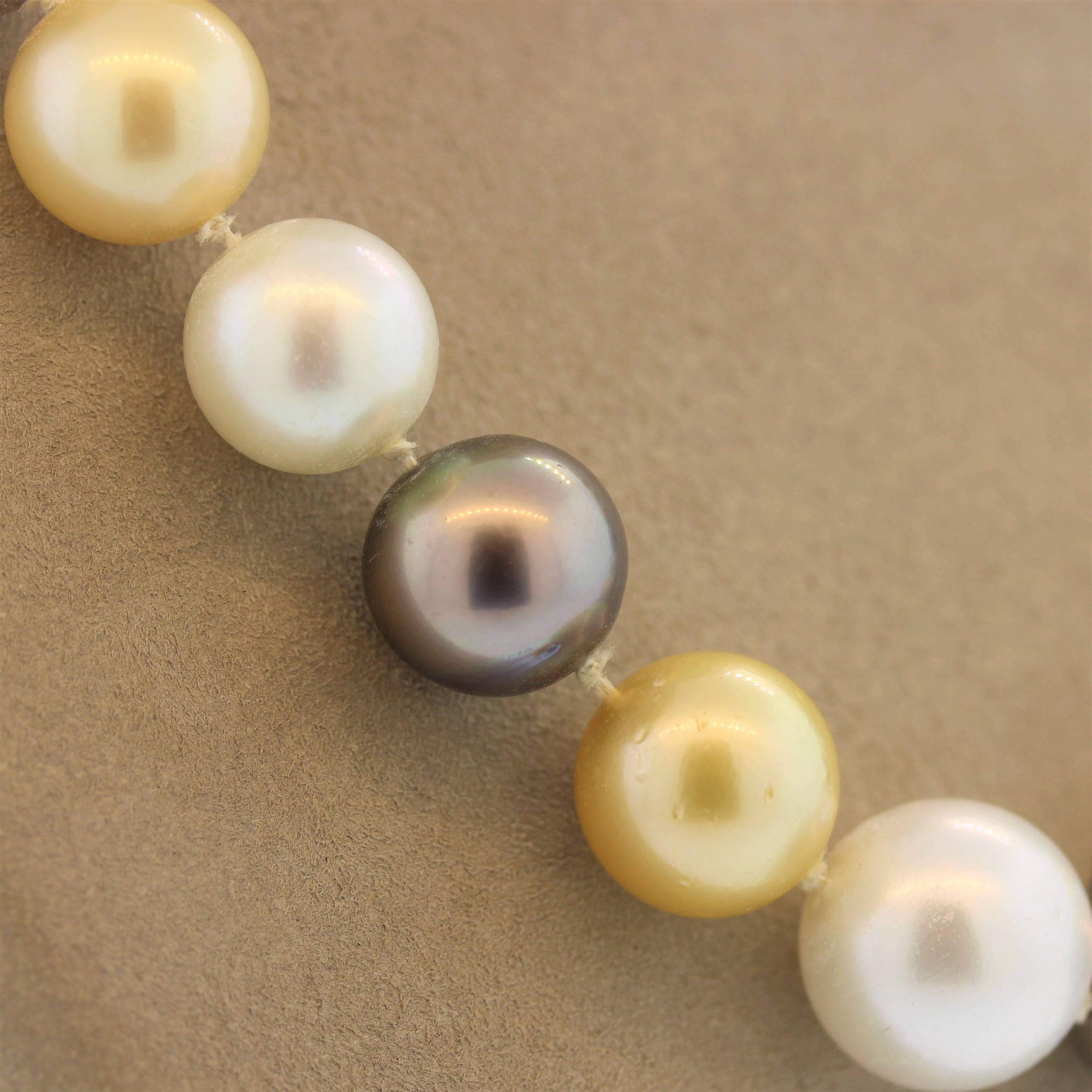 Multi-Color South Sea and Tahitian Pearl Diamond Gold Necklace For Sale 1
