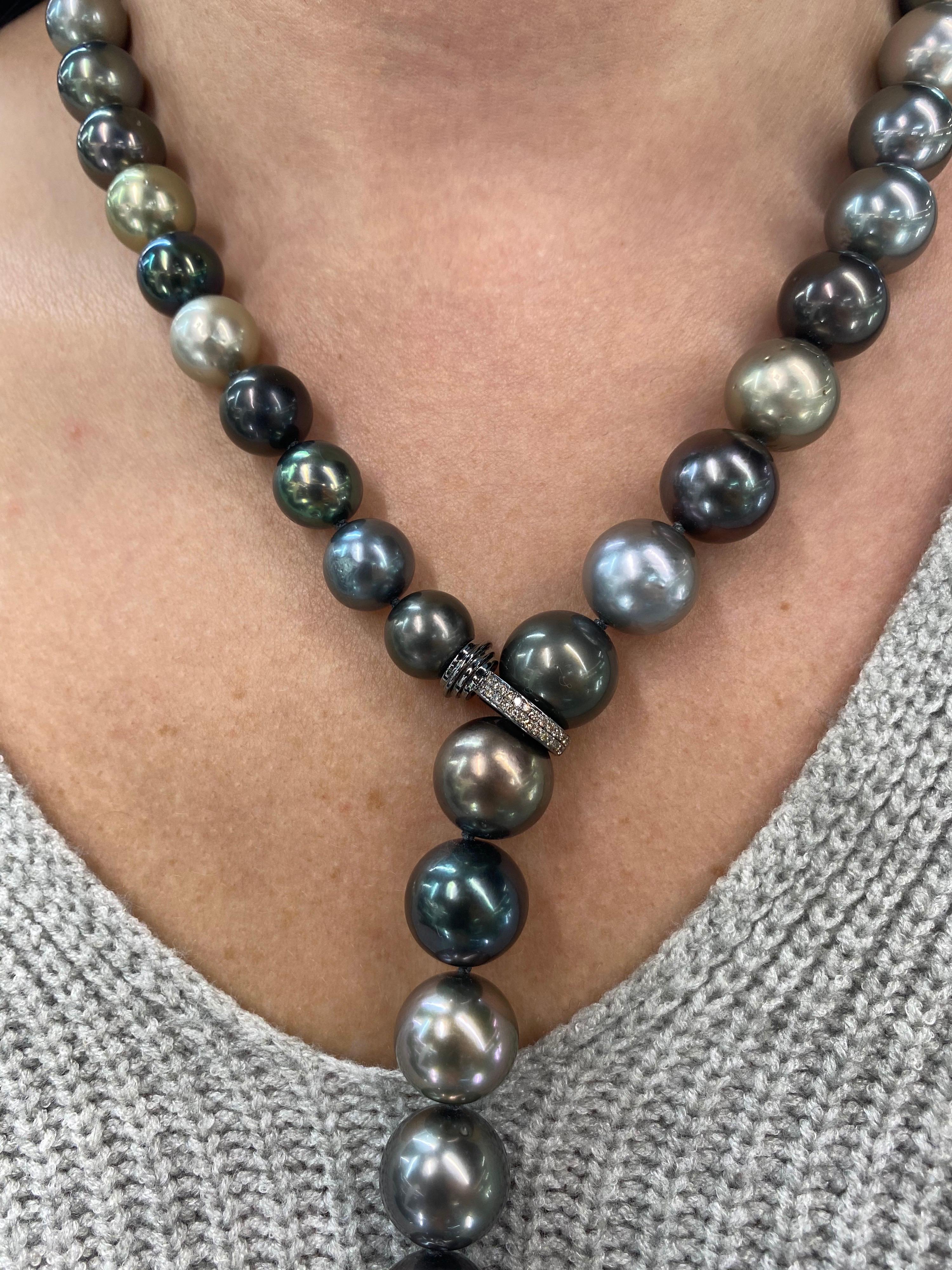 Mehrfarbige Südsee-Tahiti-Perlen-Diamant-Halskette (Rundschliff)