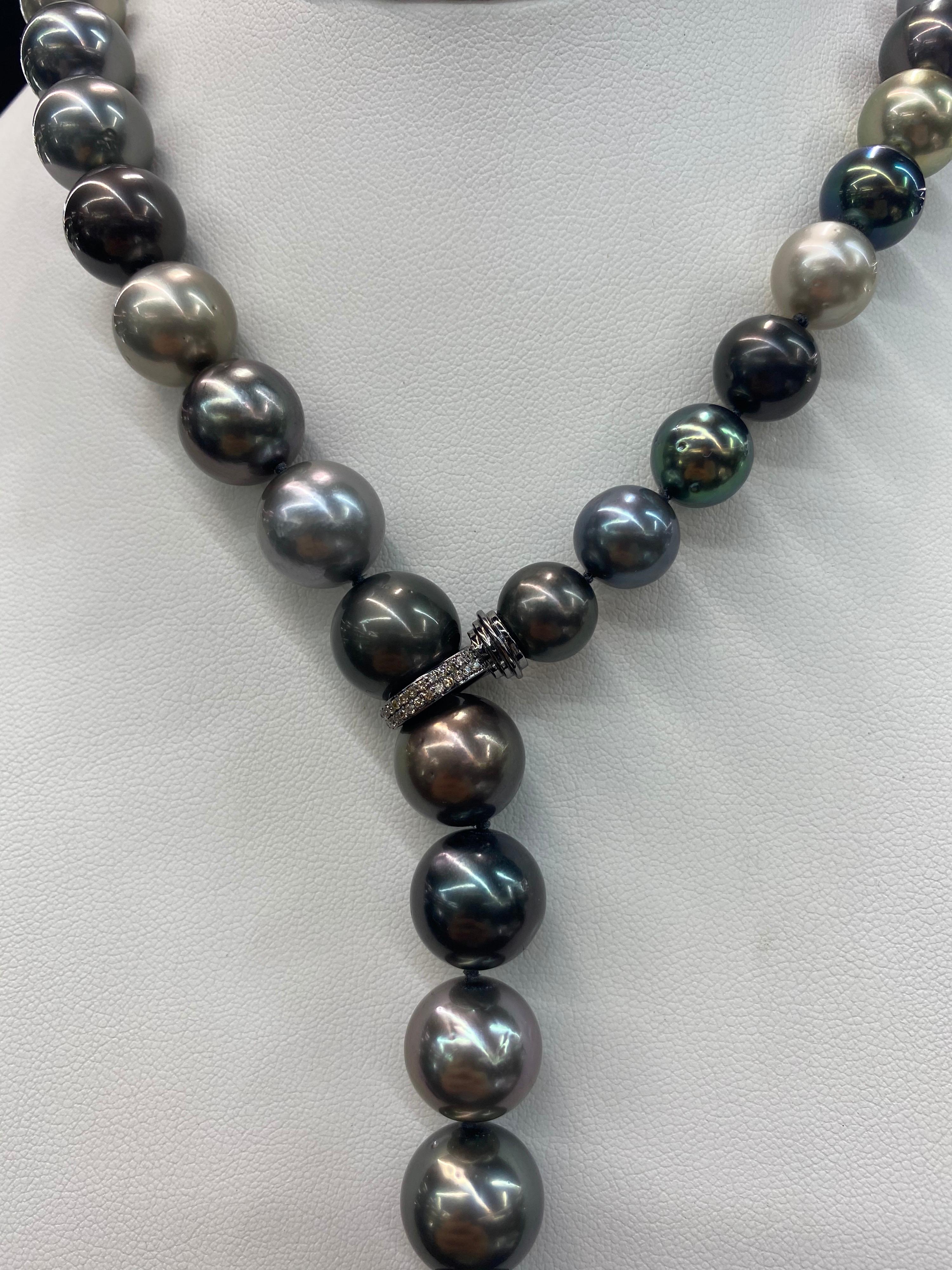 Round Cut Multi-Color South Sea Tahitian Pearl Diamond Necklace